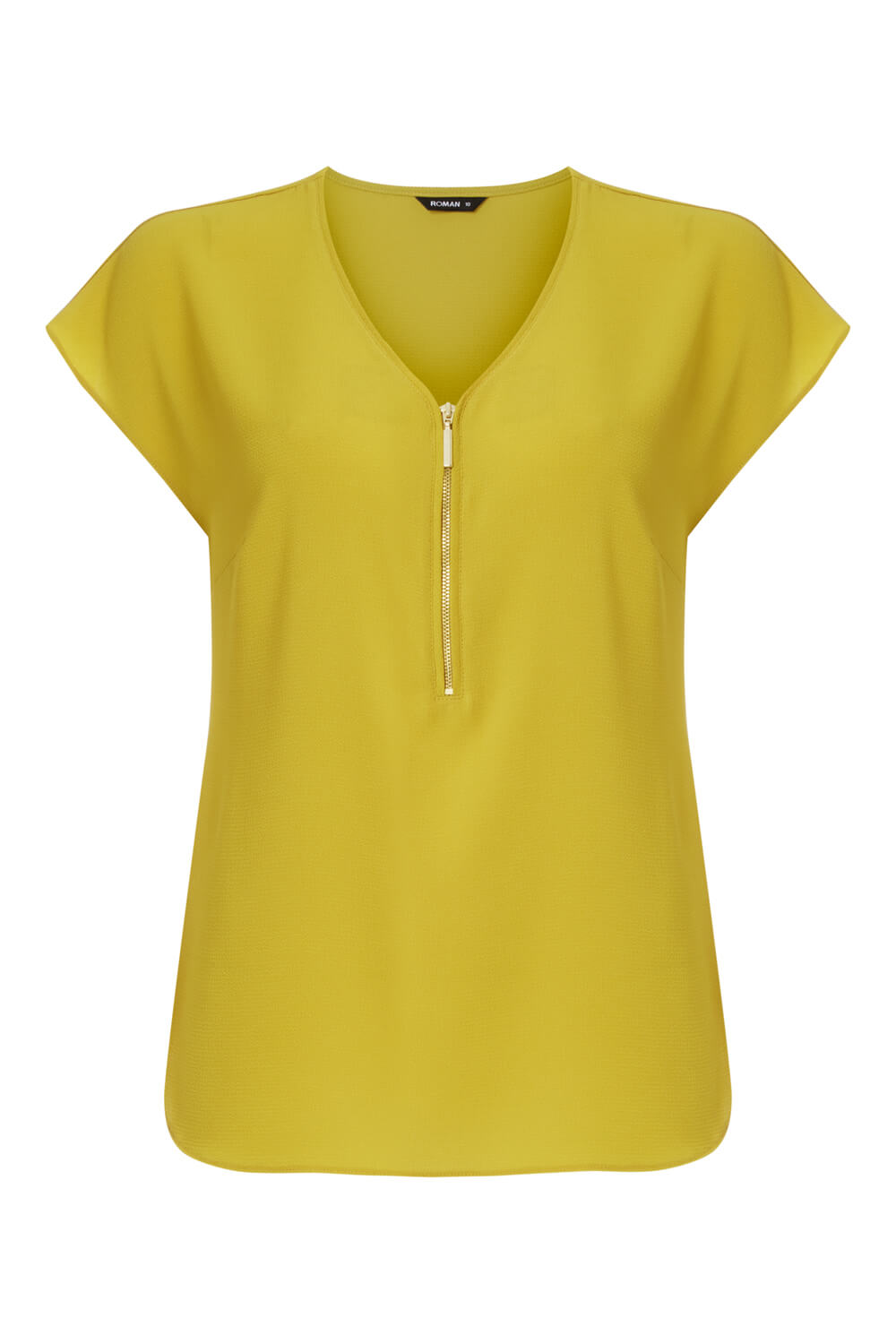 V-Neck Zip Detail Top in Lime - Roman Originals UK