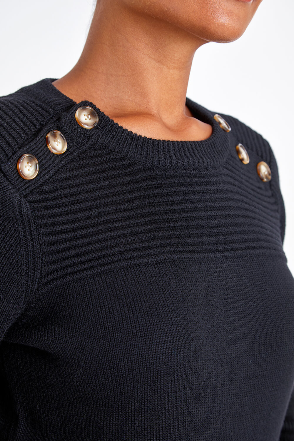 Black Button Detail Ribbed Jumper , Image 5 of 5