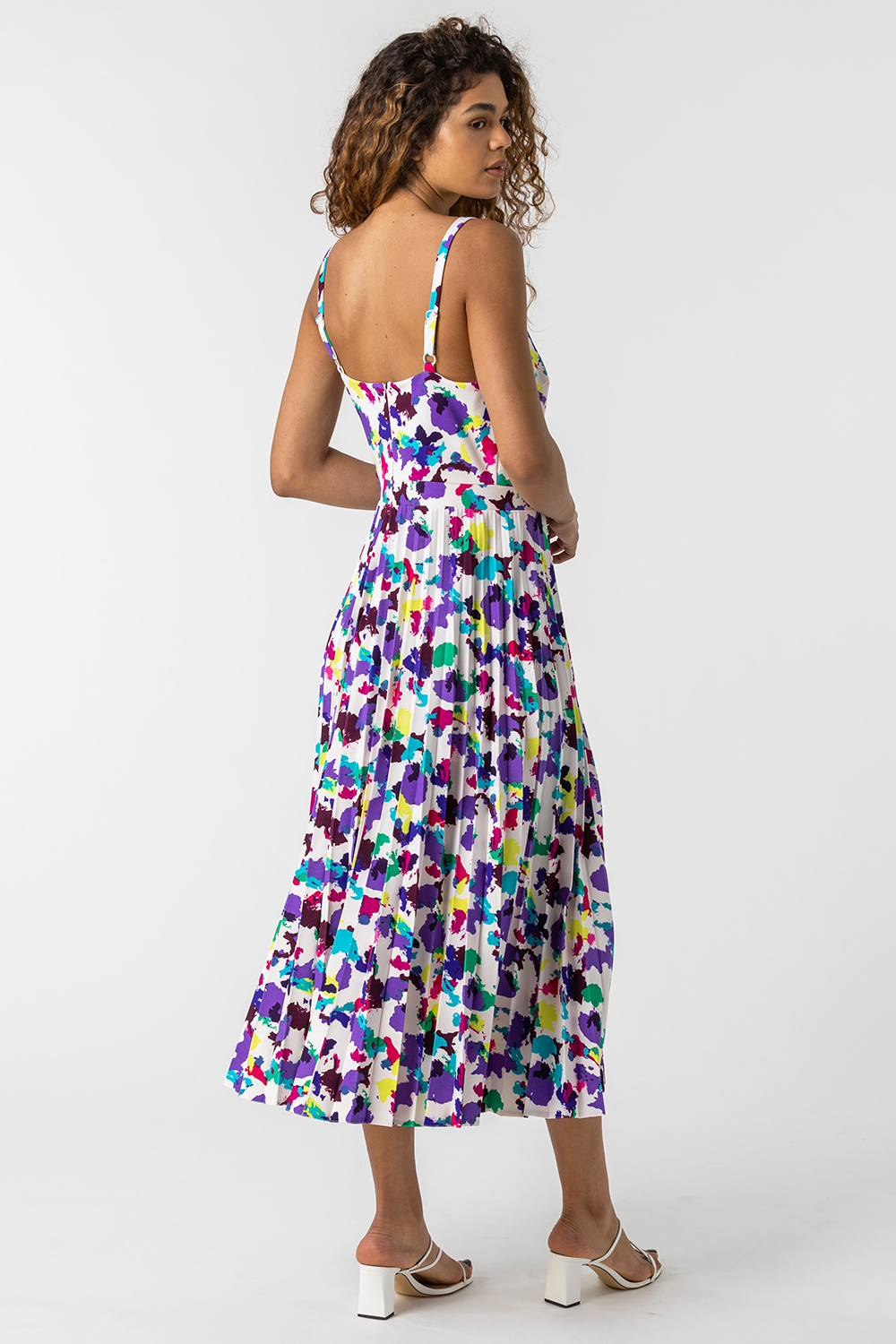 Multi  Abstract Print Pleated Midi Dress, Image 2 of 5