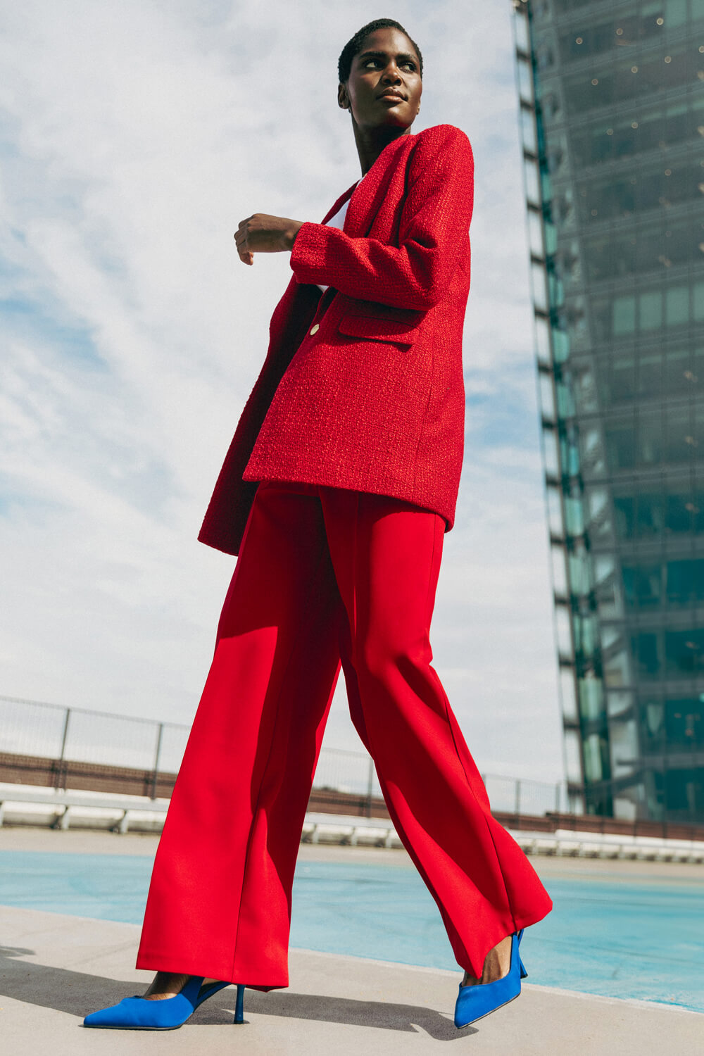 Red Tailored Longline Boucle Jacket, Image 3 of 6