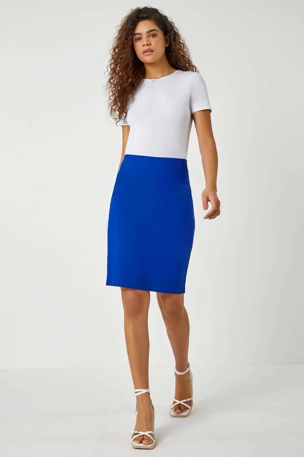 Royal Blue Pull On Stretch Pencil Skirt, Image 2 of 5