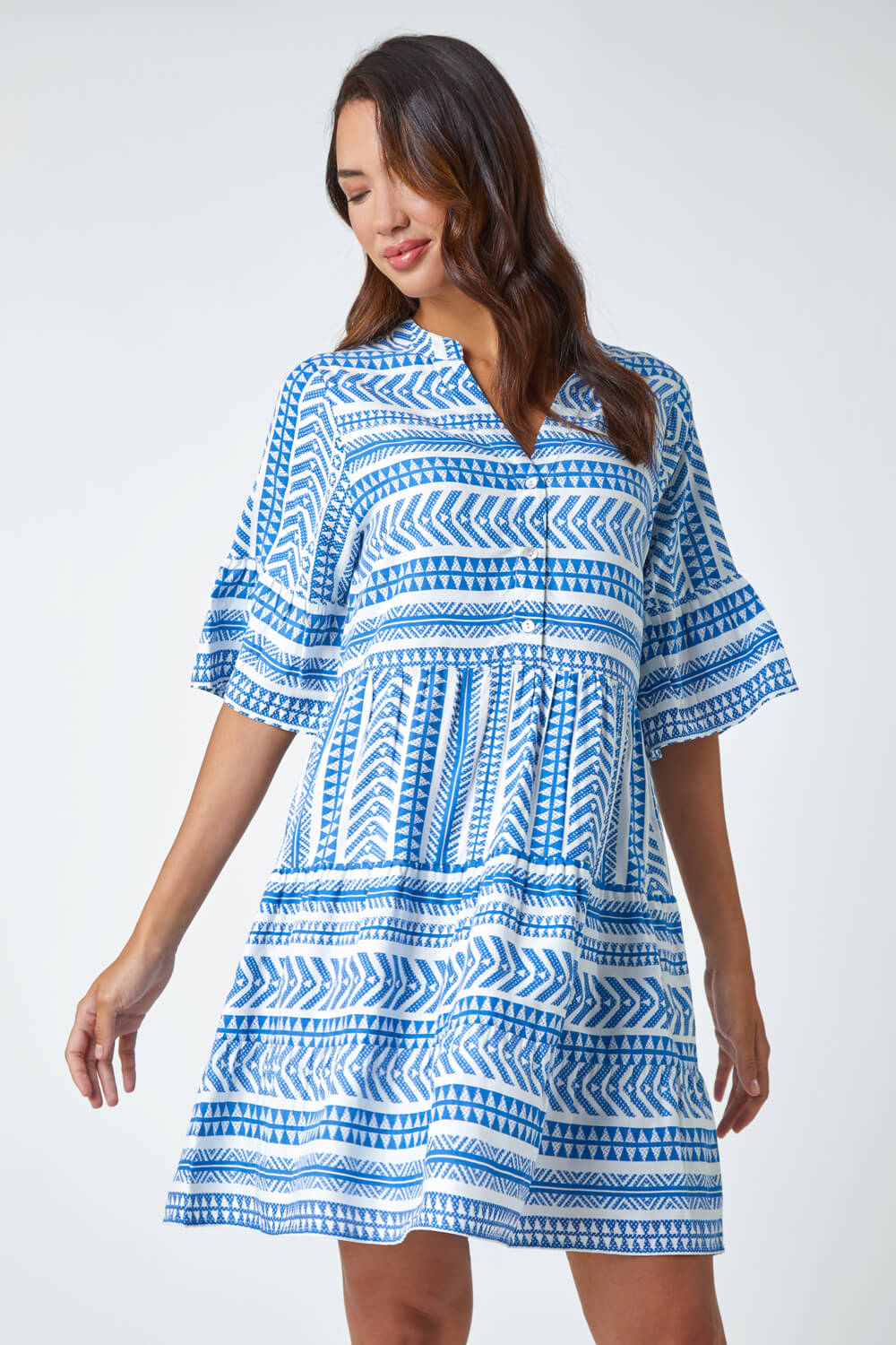 Blue Aztec Print Smock Dress | Roman UK