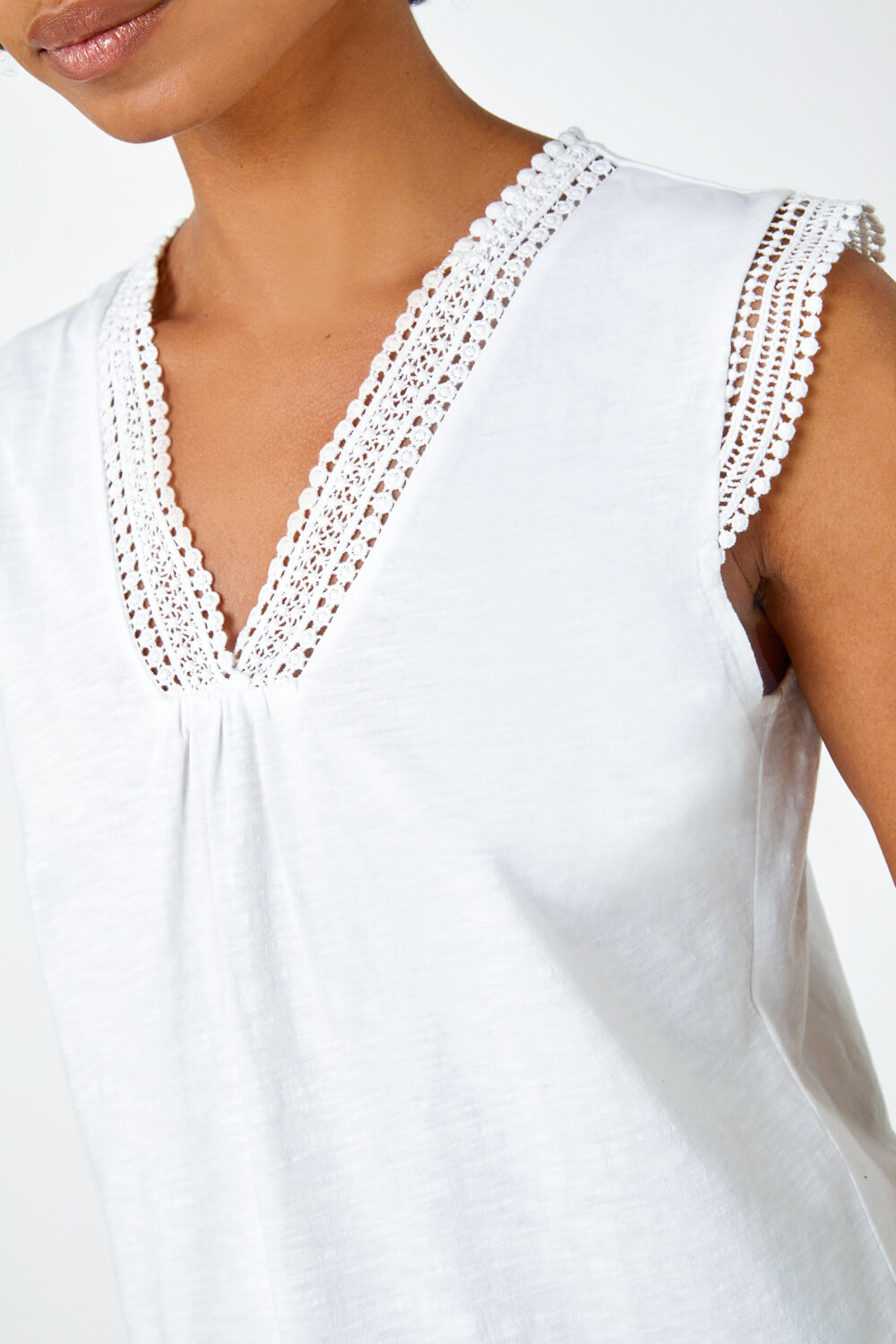 Ivory  Sleeveless Lace Trim Cotton Top , Image 5 of 5