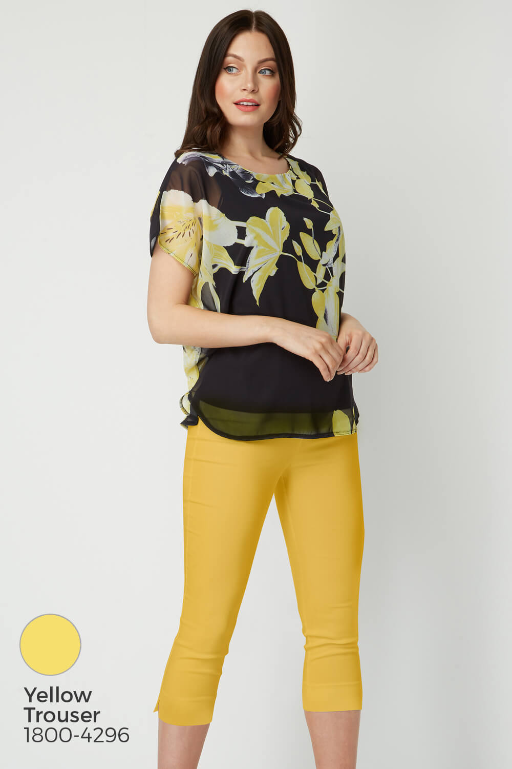 Yellow Floral Overlay Short Sleeve Top, Image 5 of 7