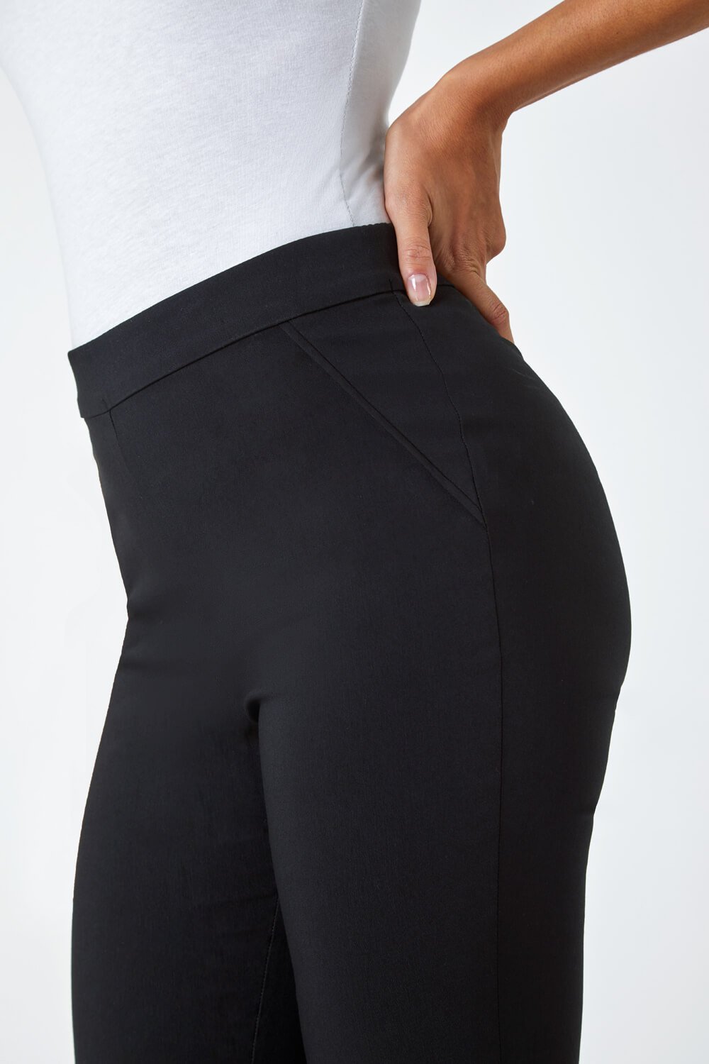 Black Full Length Mock Pocket Stretch Trouser , Image 5 of 5