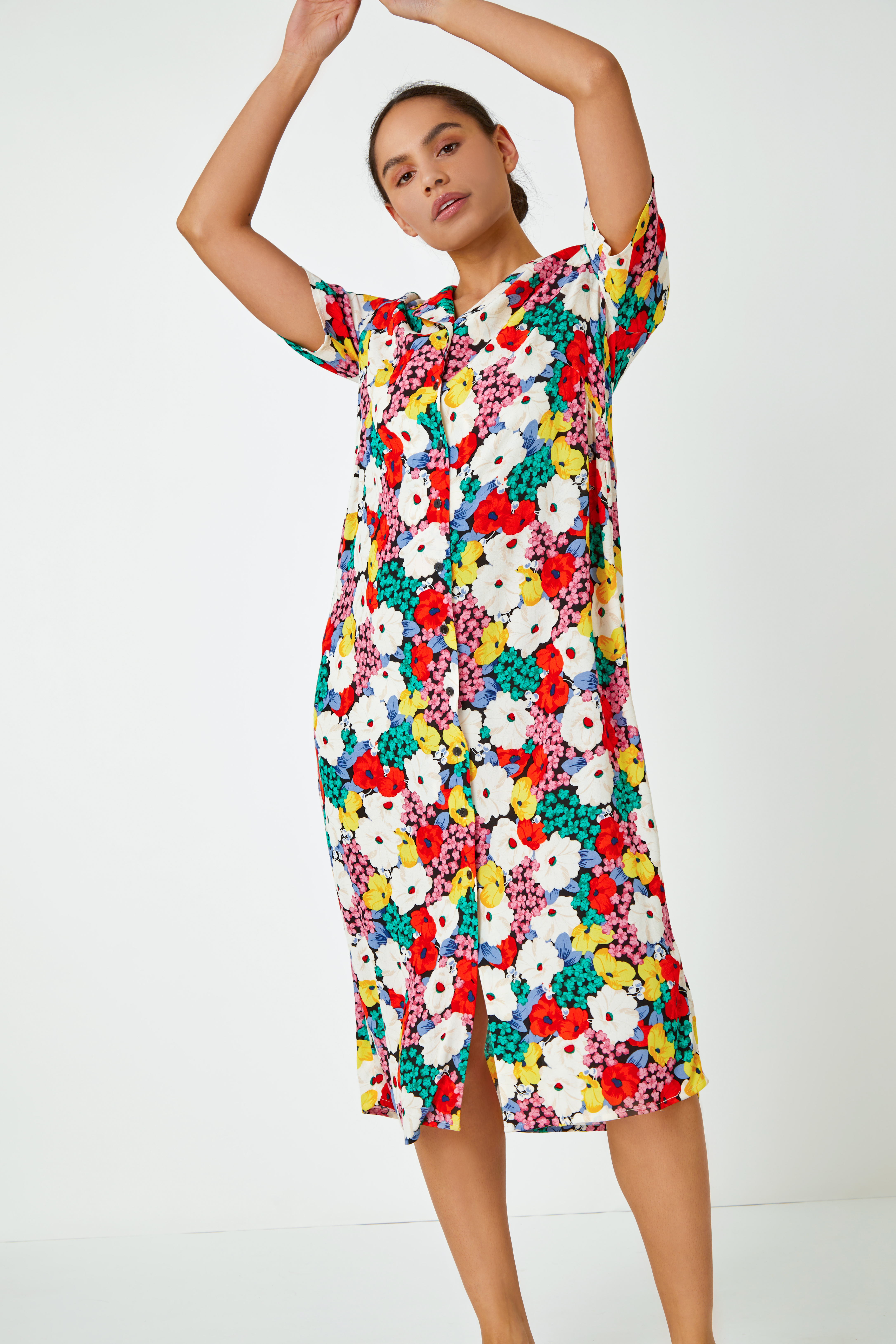 Multi  Bold Floral Shirt Dress, Image 4 of 5