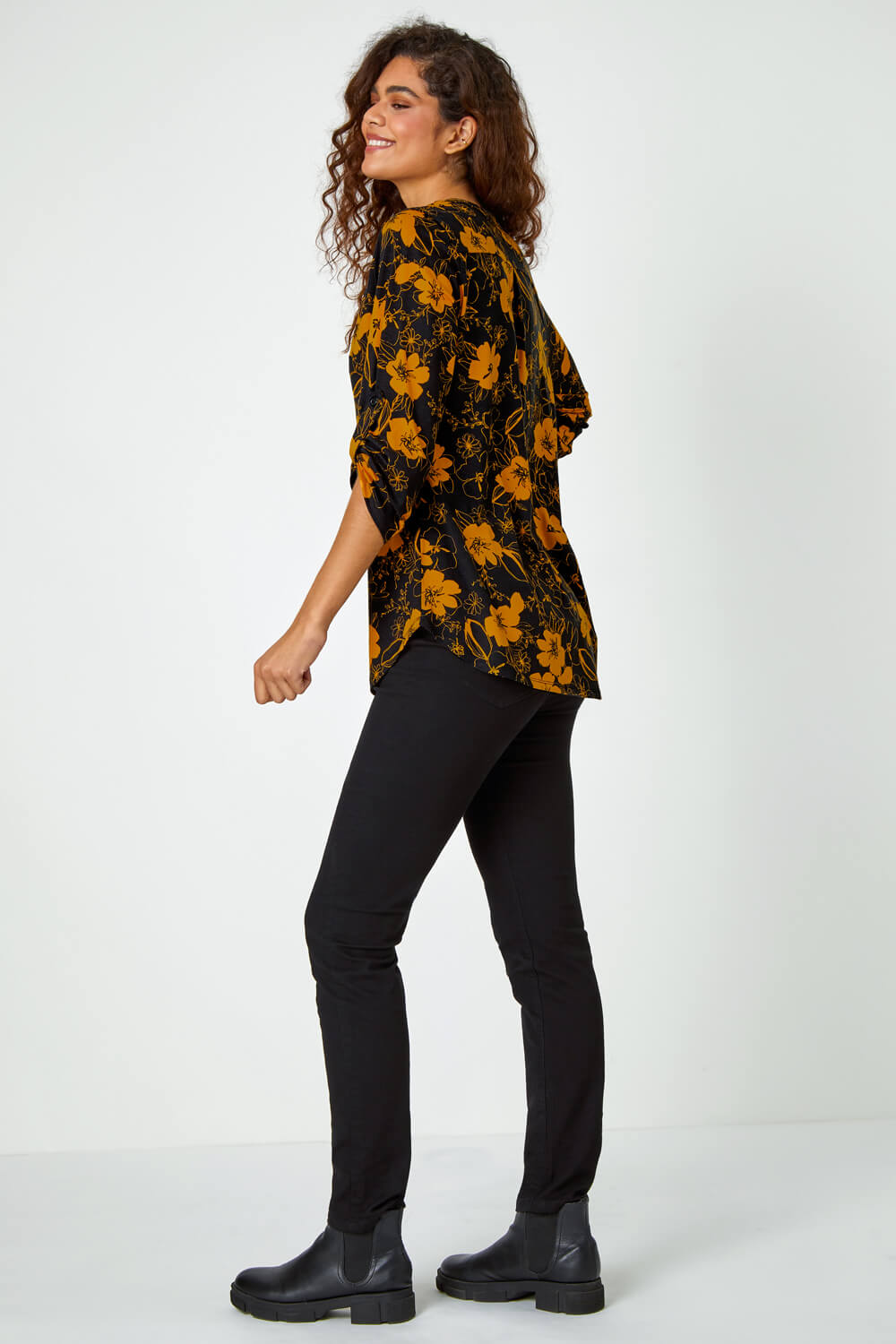 Ochre Floral Print Stretch Shirt, Image 3 of 5