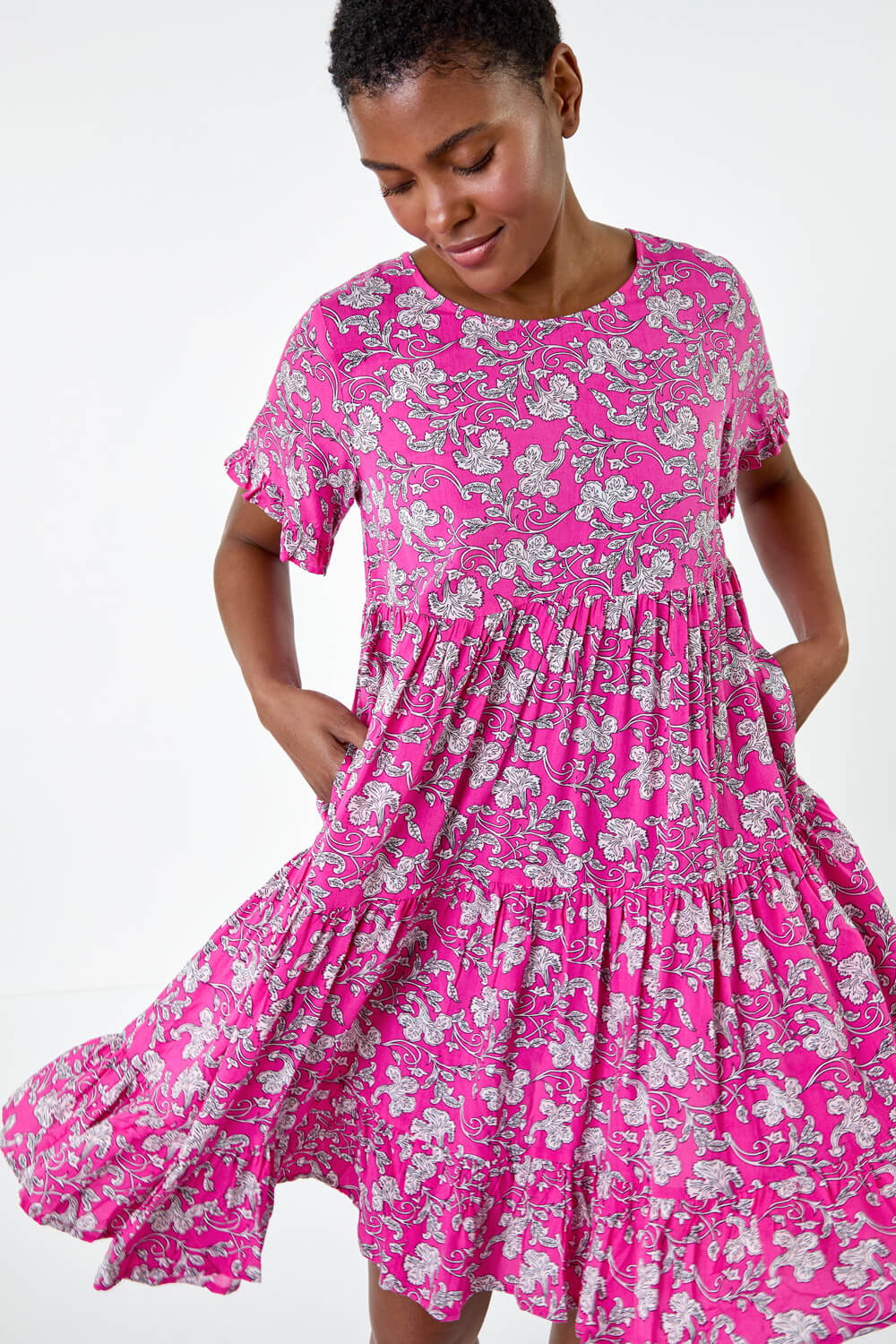 Pink Ditsy Tiered Mini Dress main image 1