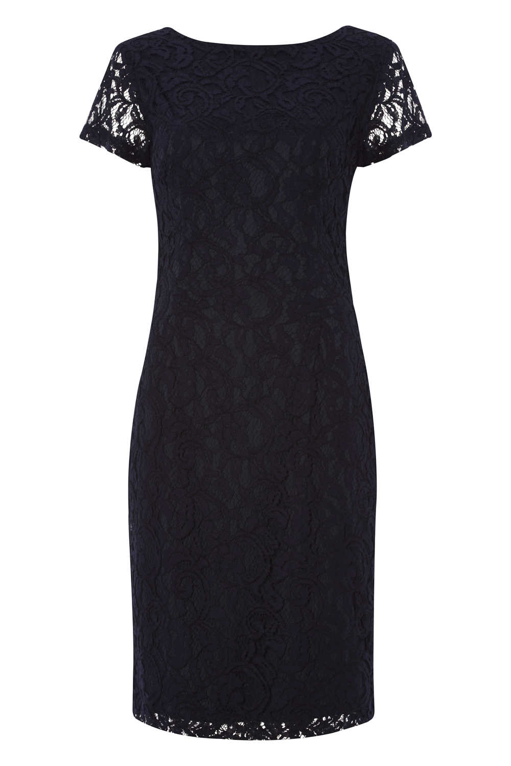 Navy  Short Sleeve Luxe Lace Dress, Image 4 of 4