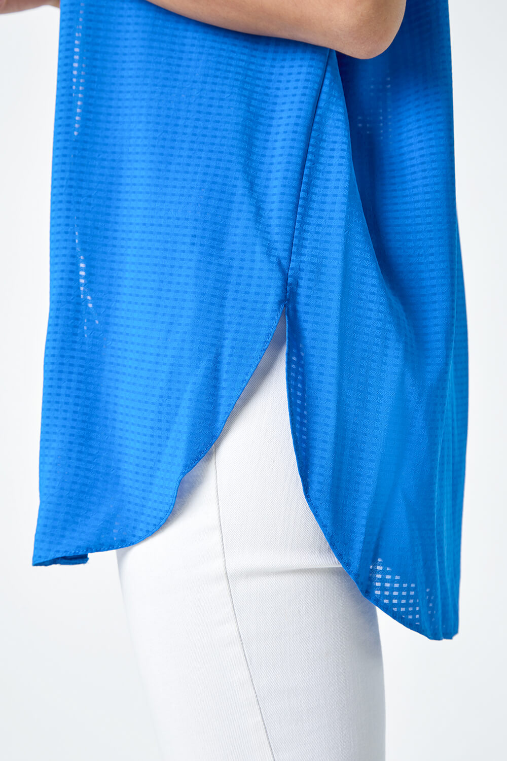 Royal Blue Textured Sleeveless Blouse, Image 5 of 5