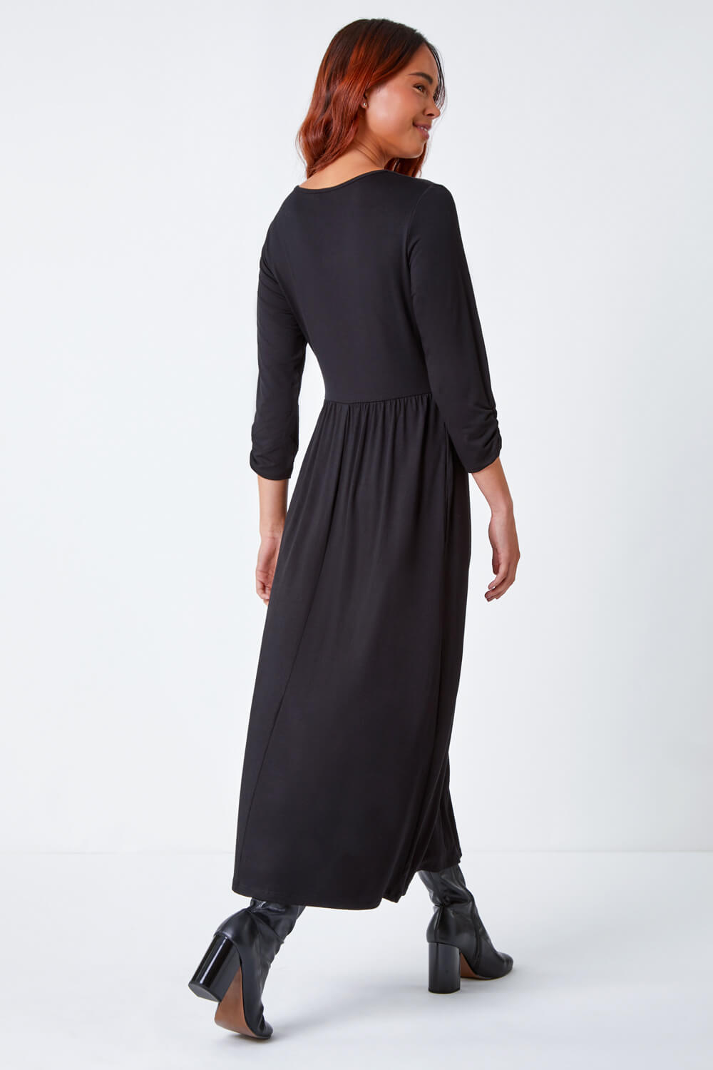 Black Petite Stretch Jersey Midi Dress, Image 3 of 5