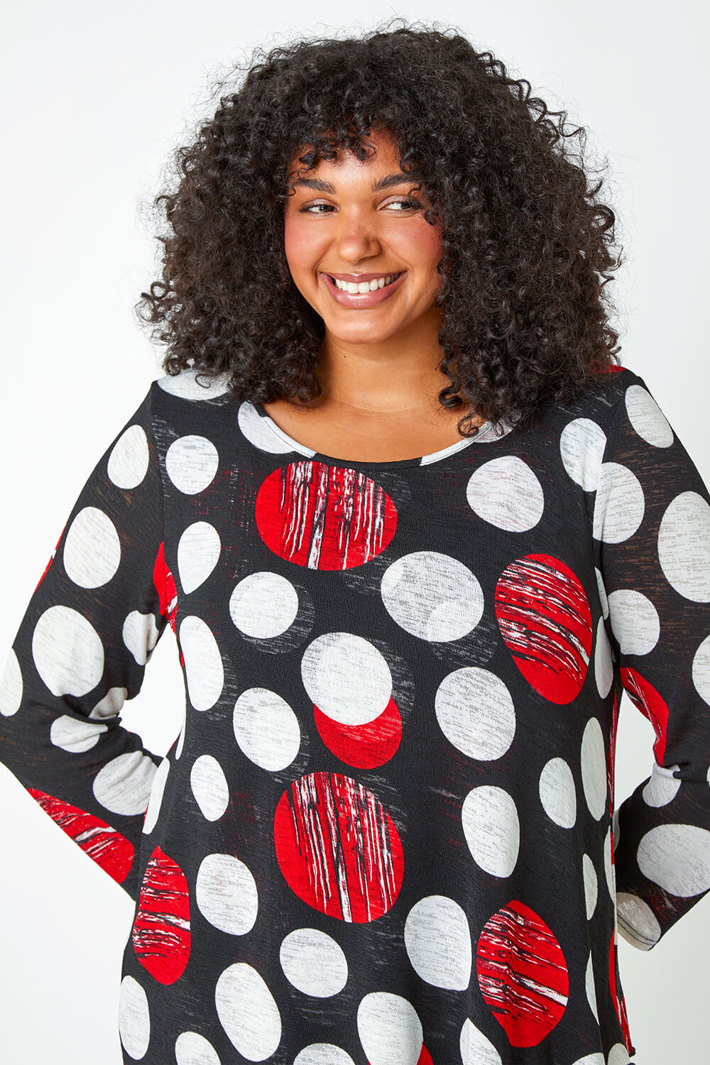 Red Curve Polka Dot Layered Stretch Top, Image 4 of 5