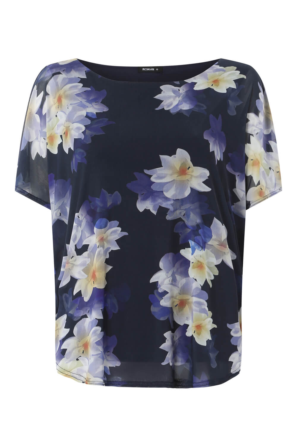Blue Floral Chiffon Overlay Top, Image 4 of 8