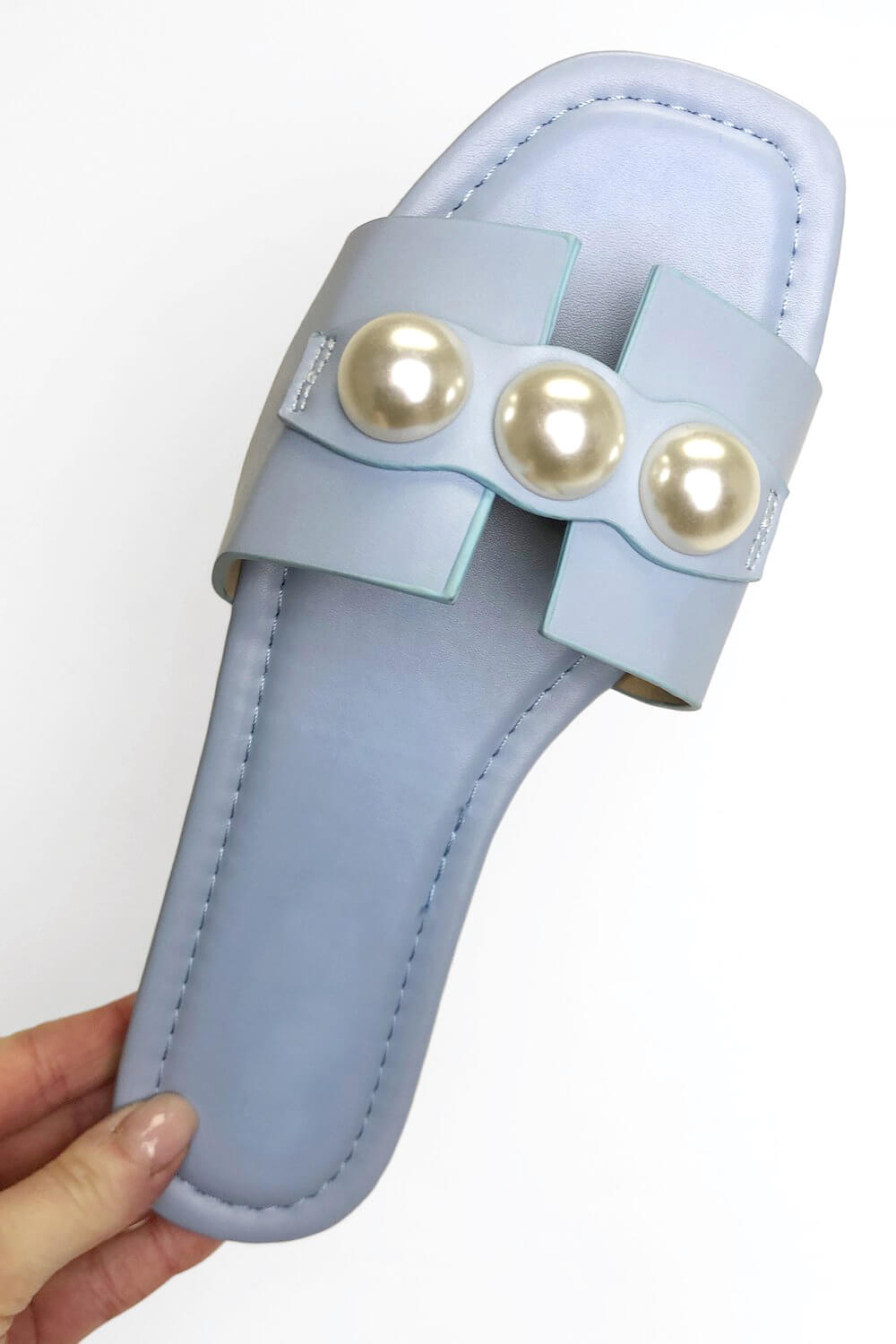 Blue Pearl Detail Sliders Sandals, Image 4 of 4