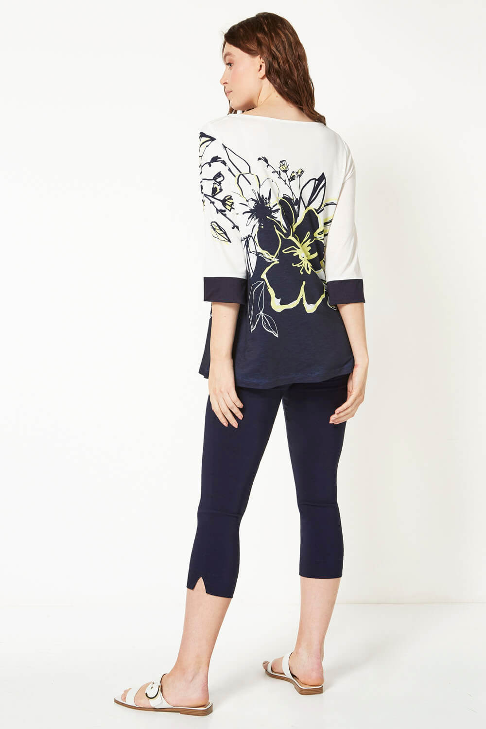 Navy  Floral Print Contrast Top, Image 3 of 5