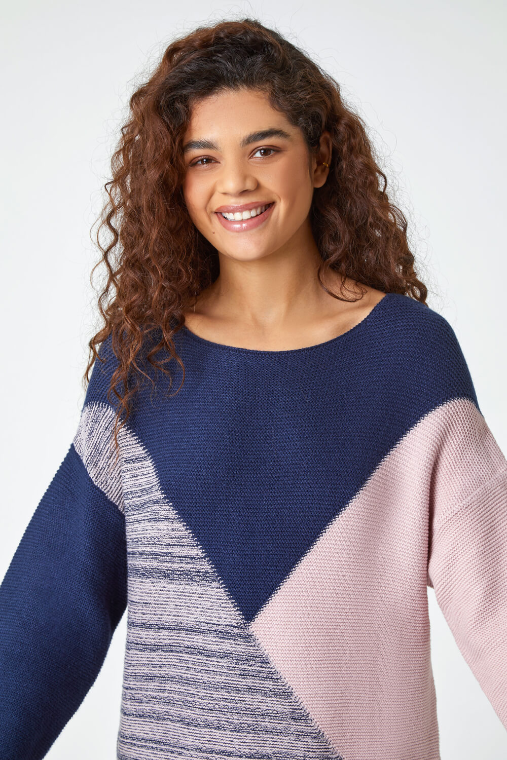 Navy  Colour Block Knit Jumper, Image 2 of 5