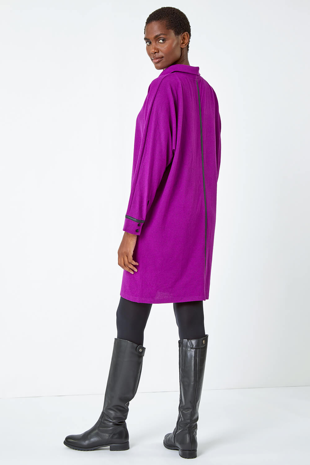 Purple Zip Detail Cocoon Stretch Dress, Image 3 of 5