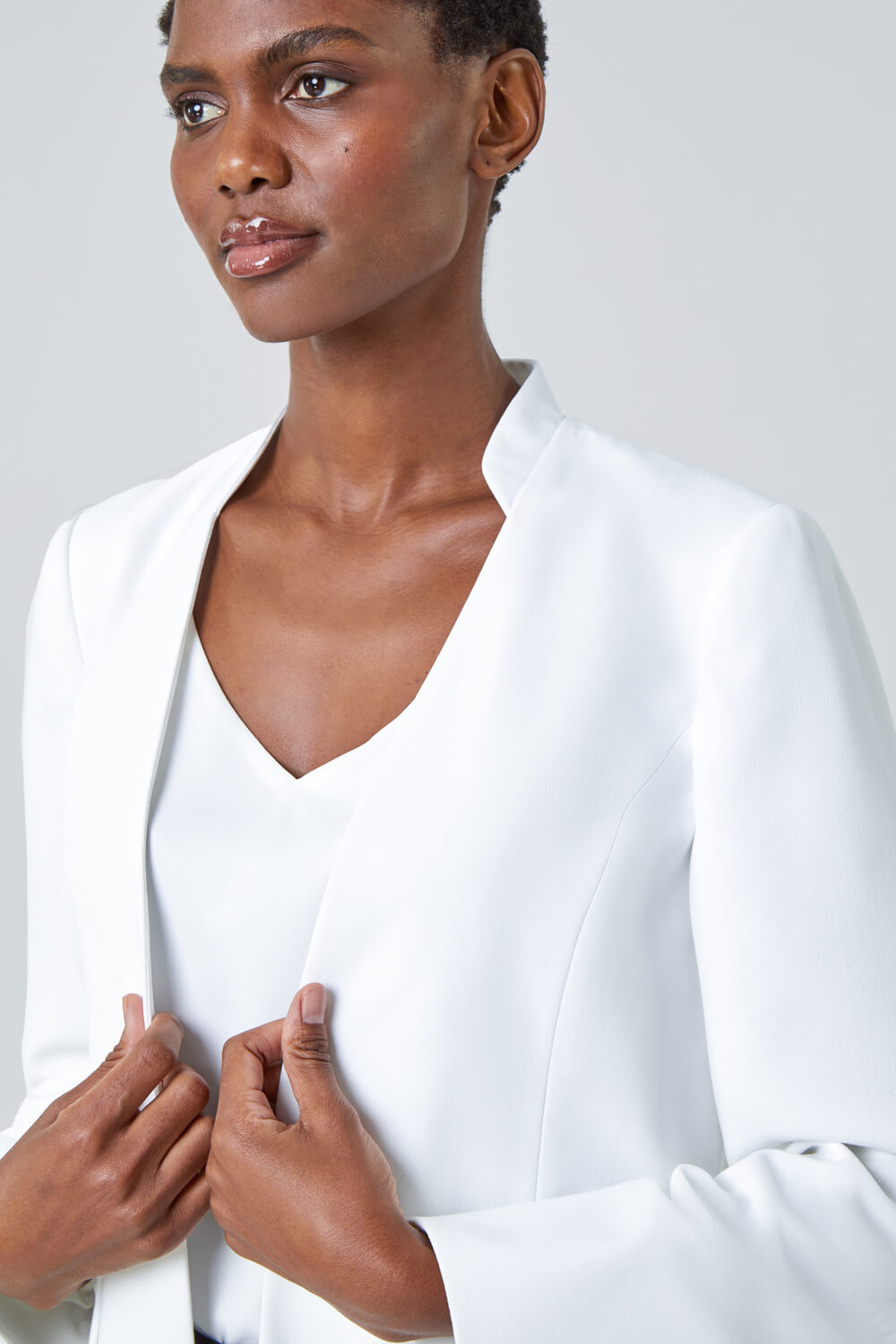 Ivory  Smart Collar Longline Blazer Jacket, Image 4 of 5
