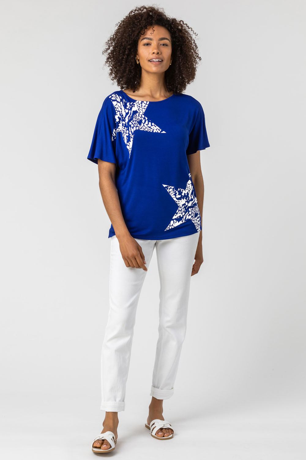 Royal Blue Star Print Lounge T-Shirt, Image 3 of 4