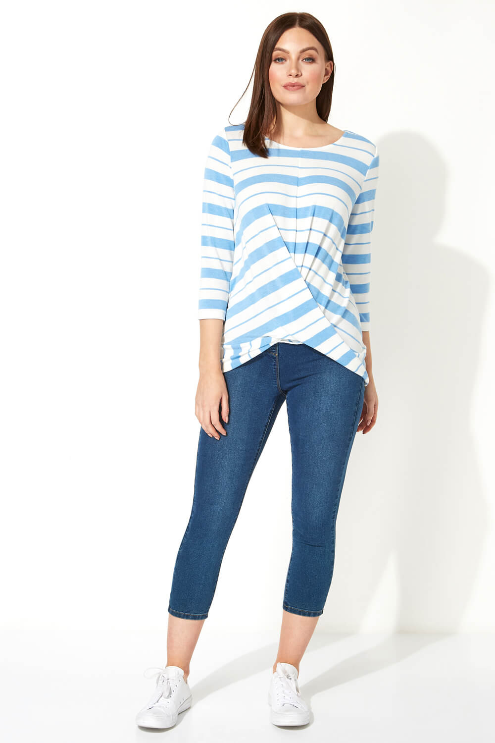 Blue Abstract Stripe Twist Front Top, Image 2 of 7