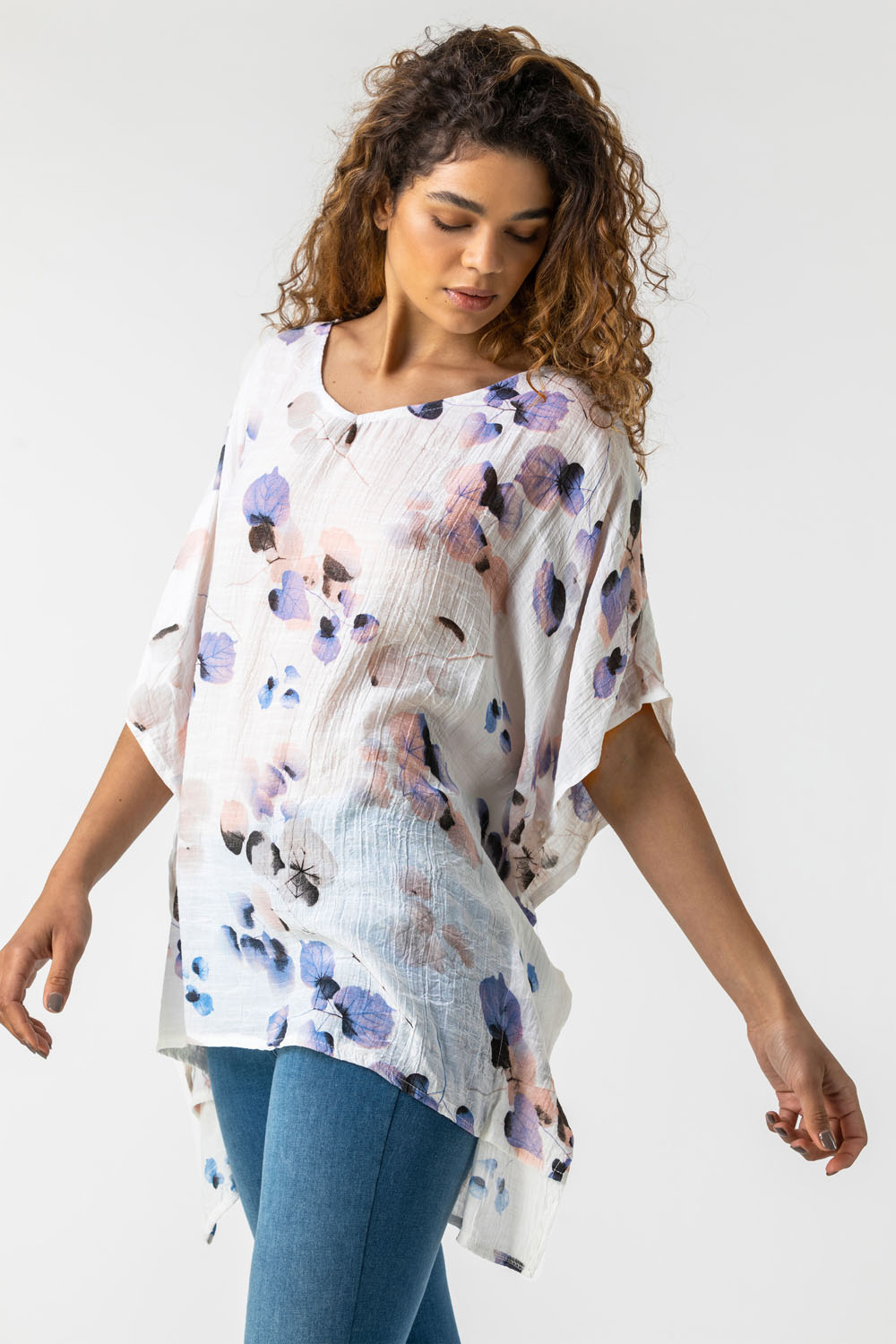 Abstract Floral Print Tunic Top