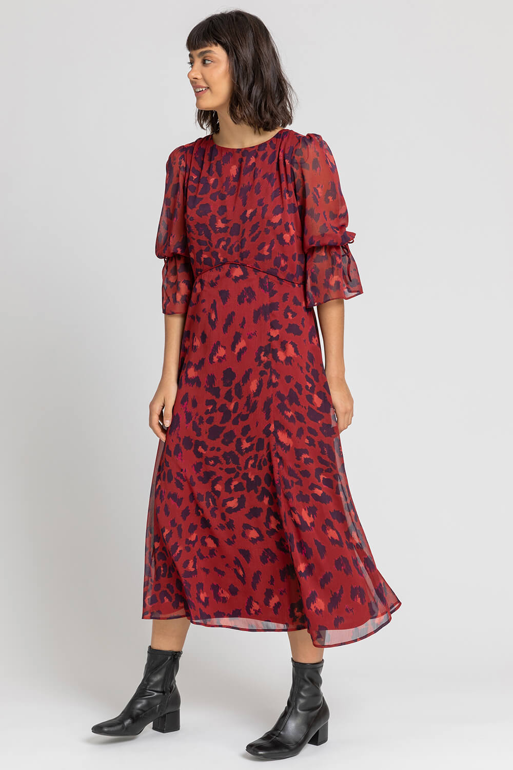 Rust Leopard Print Chiffon Maxi Dress, Image 3 of 5