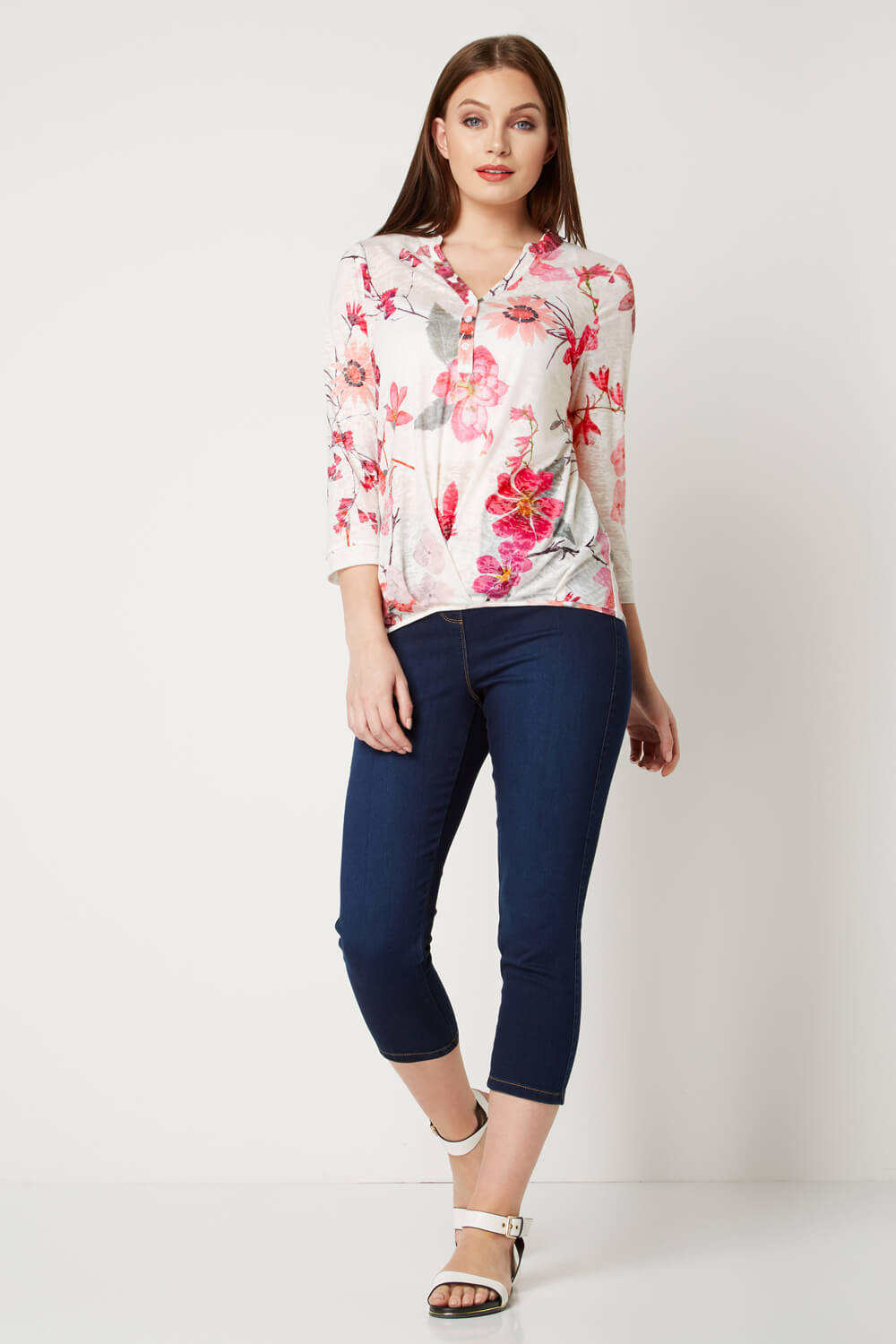 Floral Burnout Bubble Hem Top in Pink - Roman Originals UK