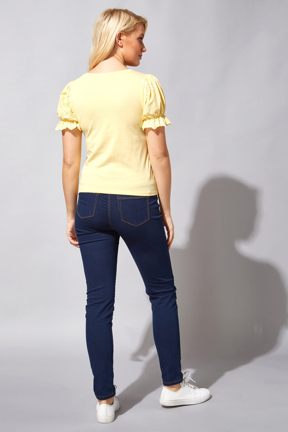Yellow Embroidered Puff Sleeve T-Shirt, Image 3 of 4