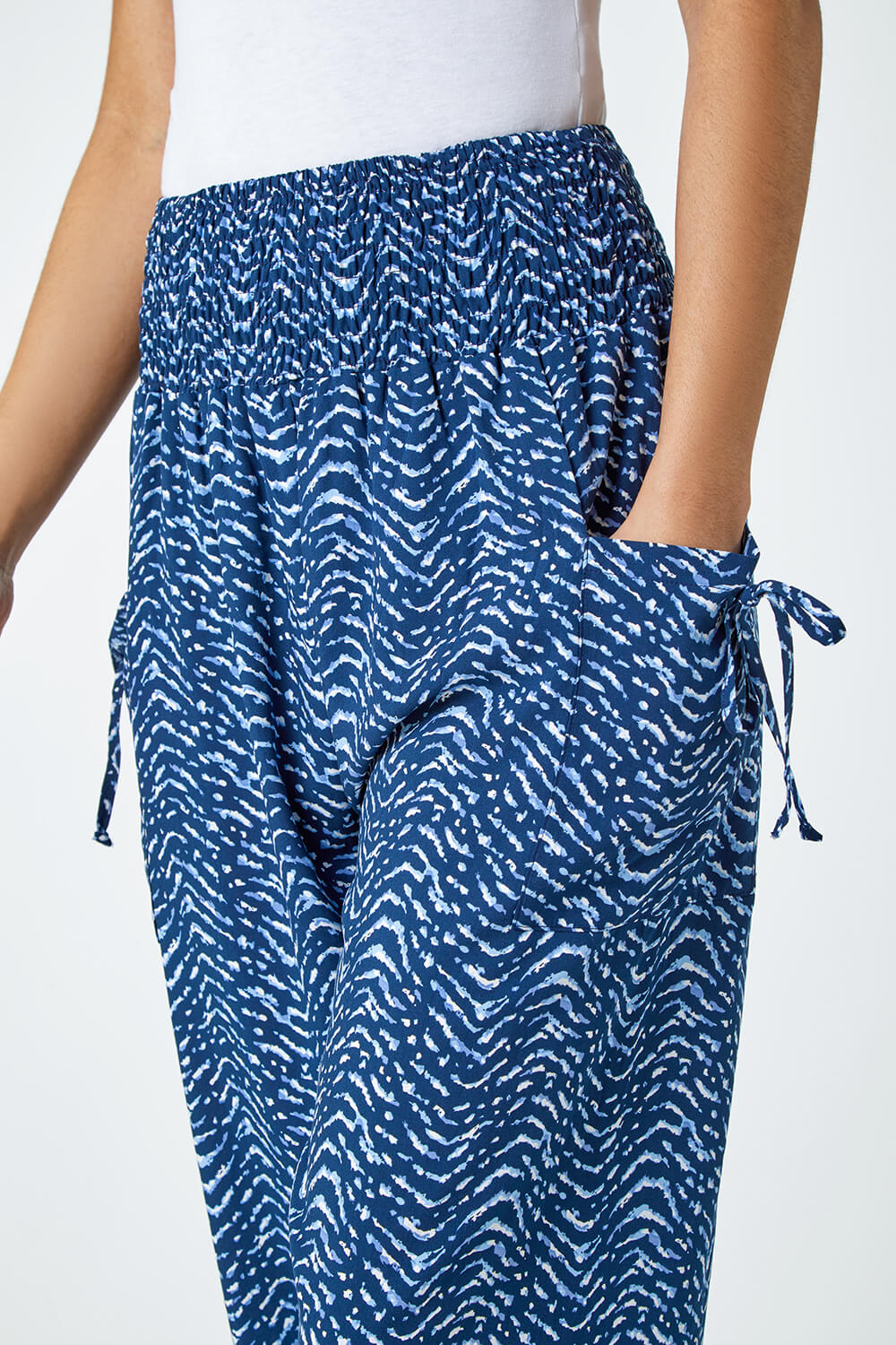 Blue Wave Print Stretch Hareem Trousers, Image 5 of 5