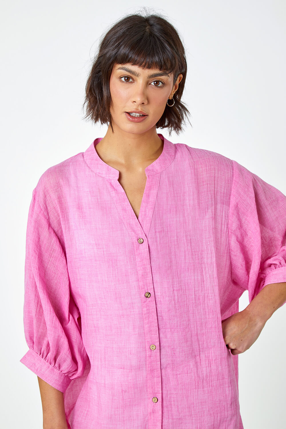 PINK Plain Oversized Cotton Blend Shirt, Image 4 of 5