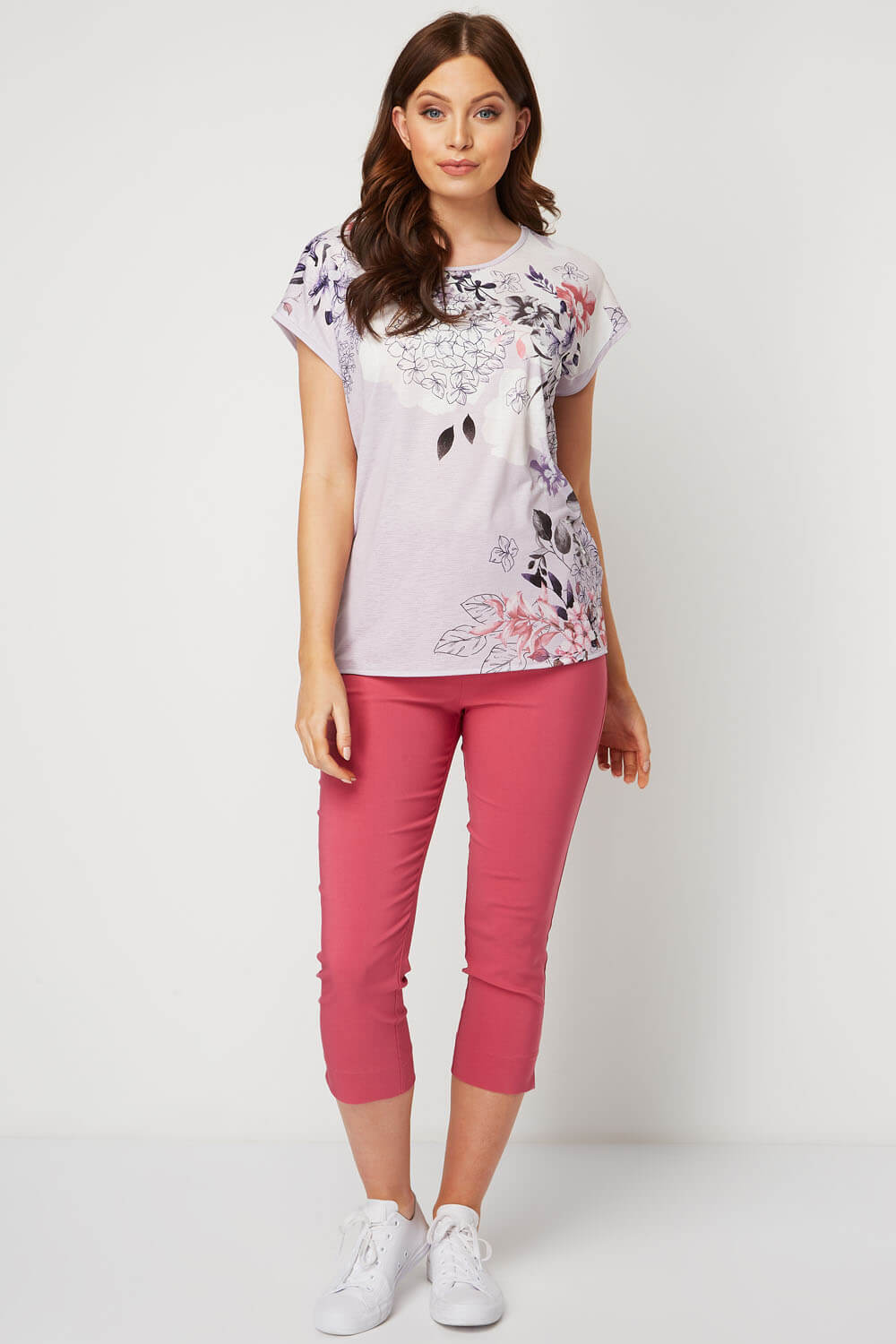 Lilac Floral Print T-Shirt Top, Image 2 of 8