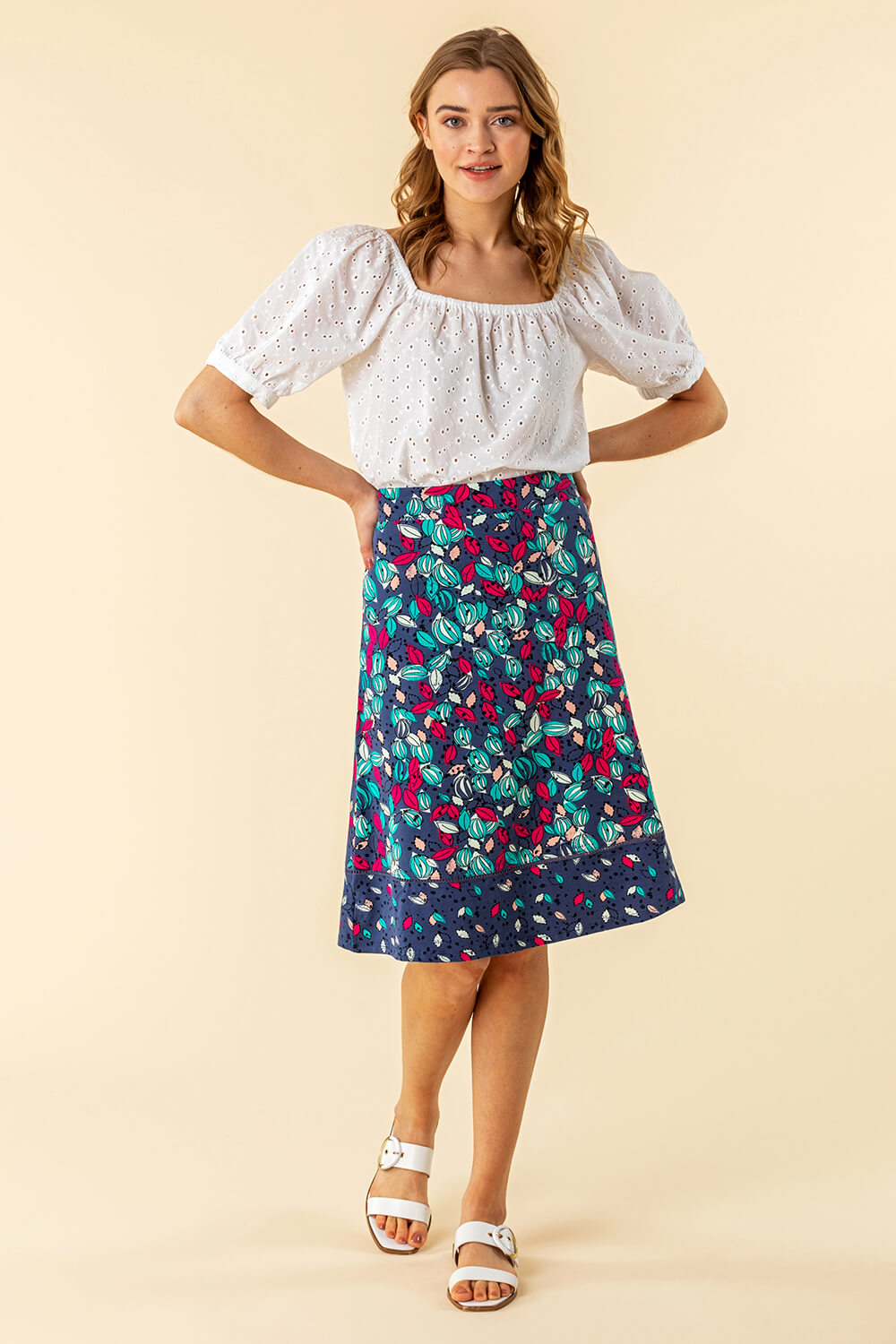 Multi  A Line Leaf Print Skirt, Image 2 of 4