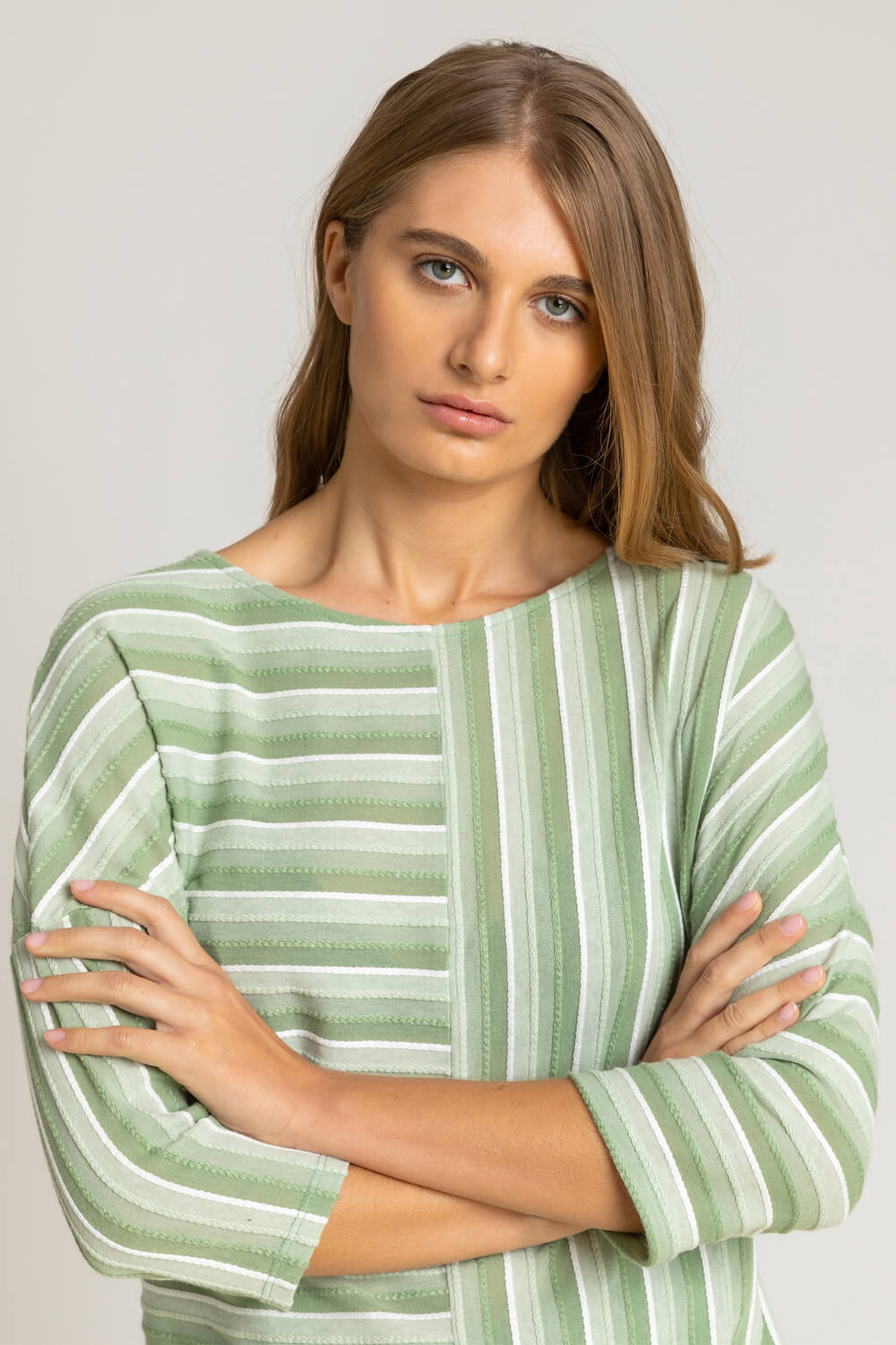Green Textured Stripe Print Top, Image 4 of 4