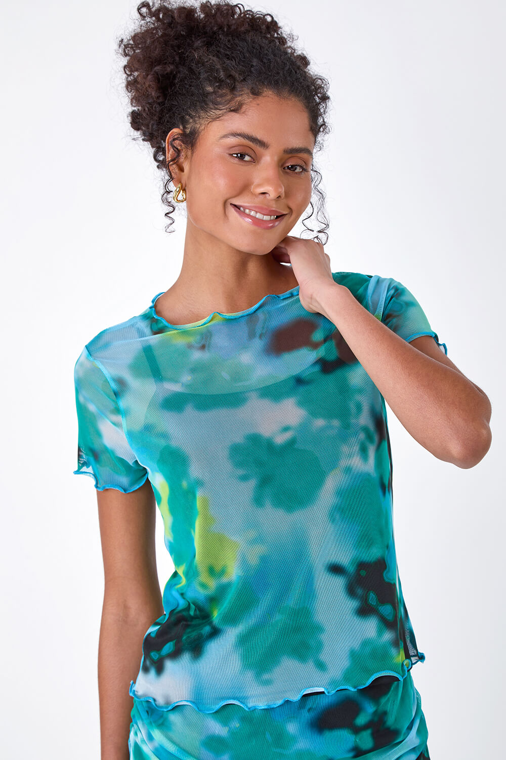 Abstract Print Stretch Mesh Top