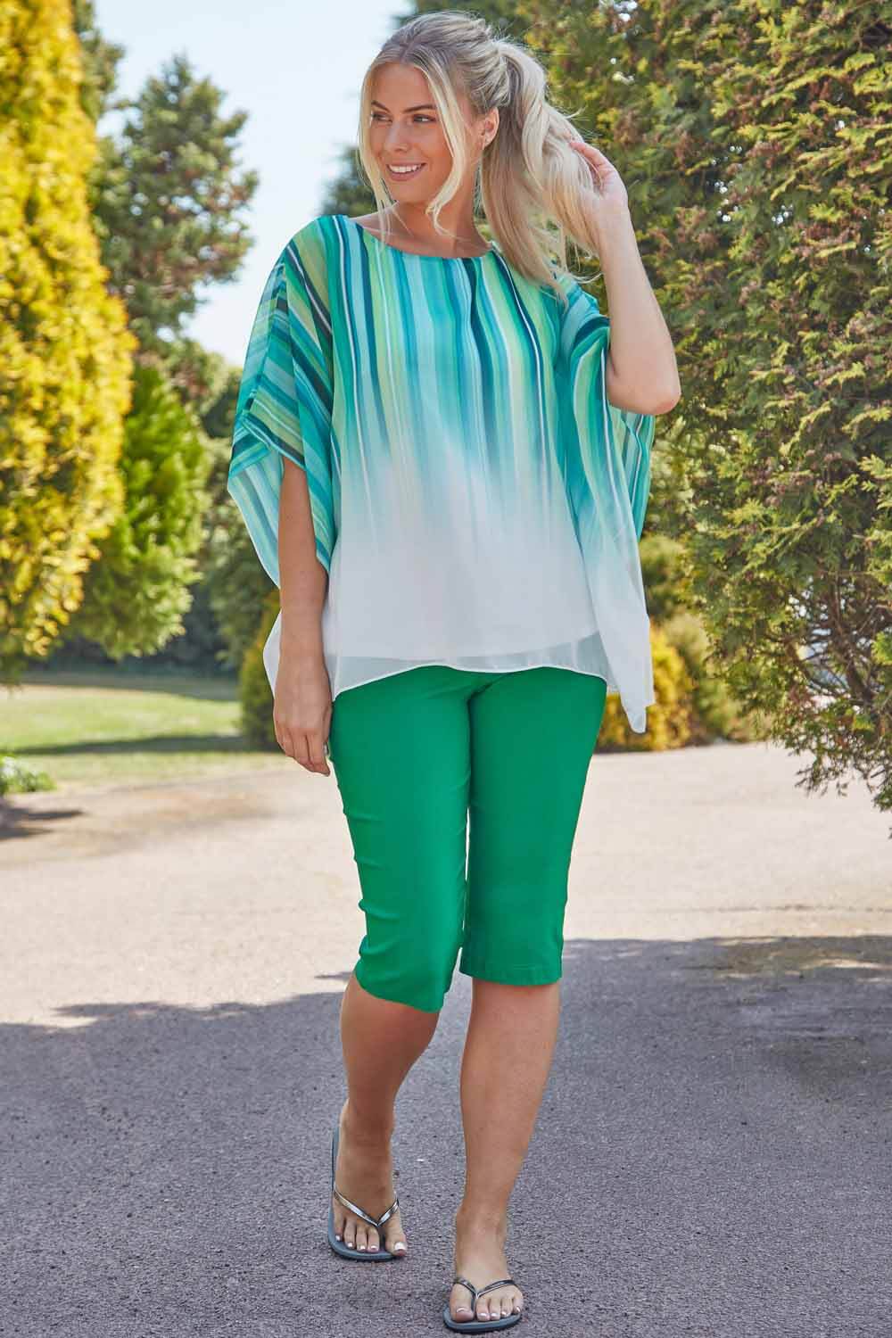 Green Ombre Stripe Print Overlay Top, Image 2 of 4