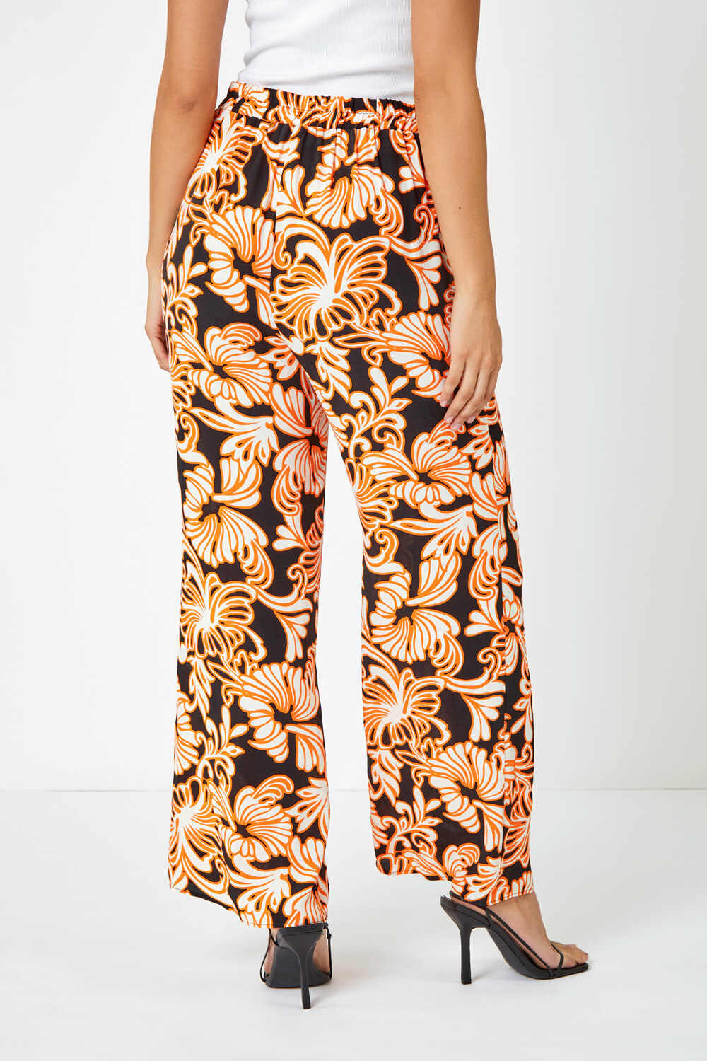 Black Floral Wide Leg Trousers, Image 3 of 5