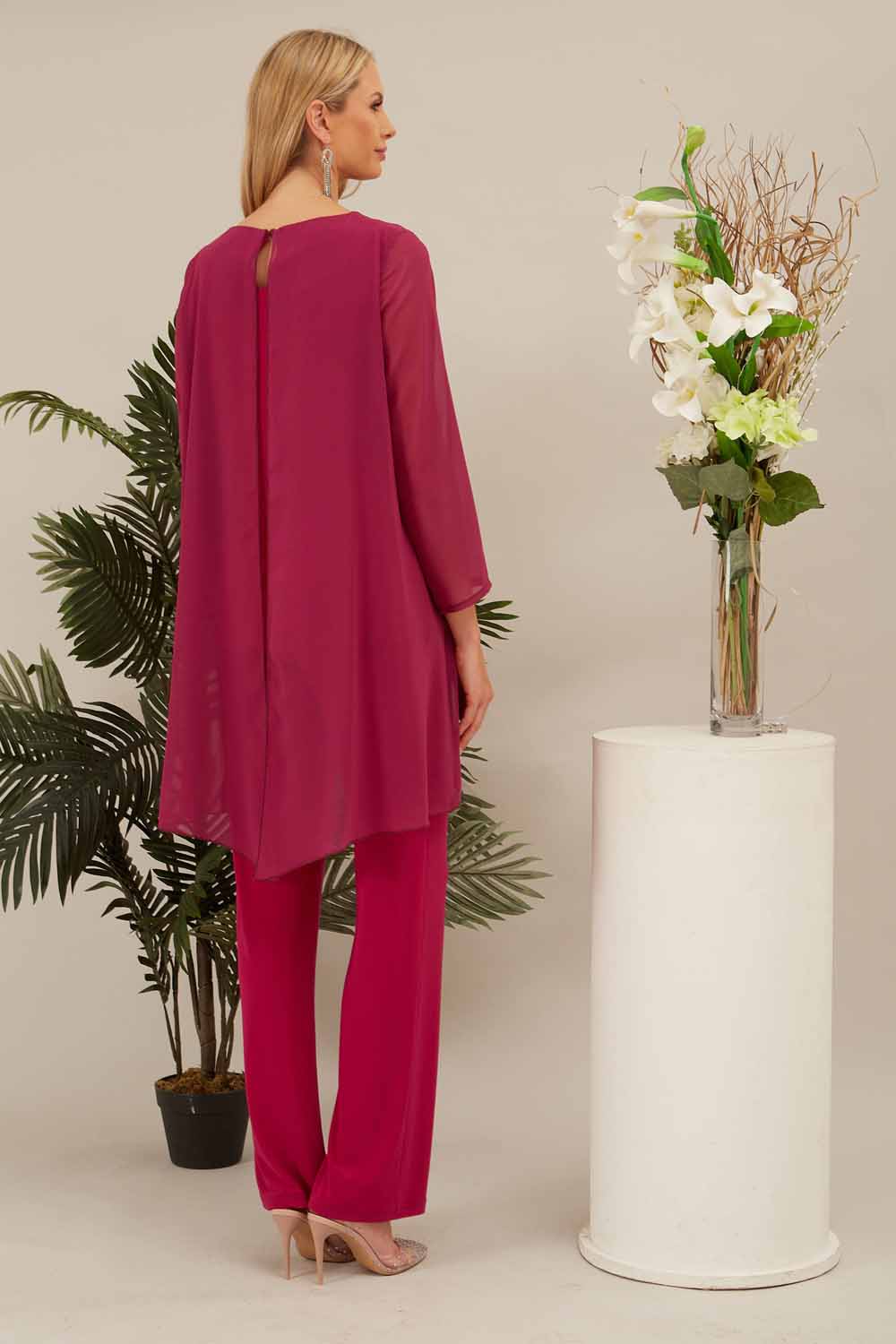CERISE Julianna Chiffon Embellished Top & Trouser Set, Image 3 of 5