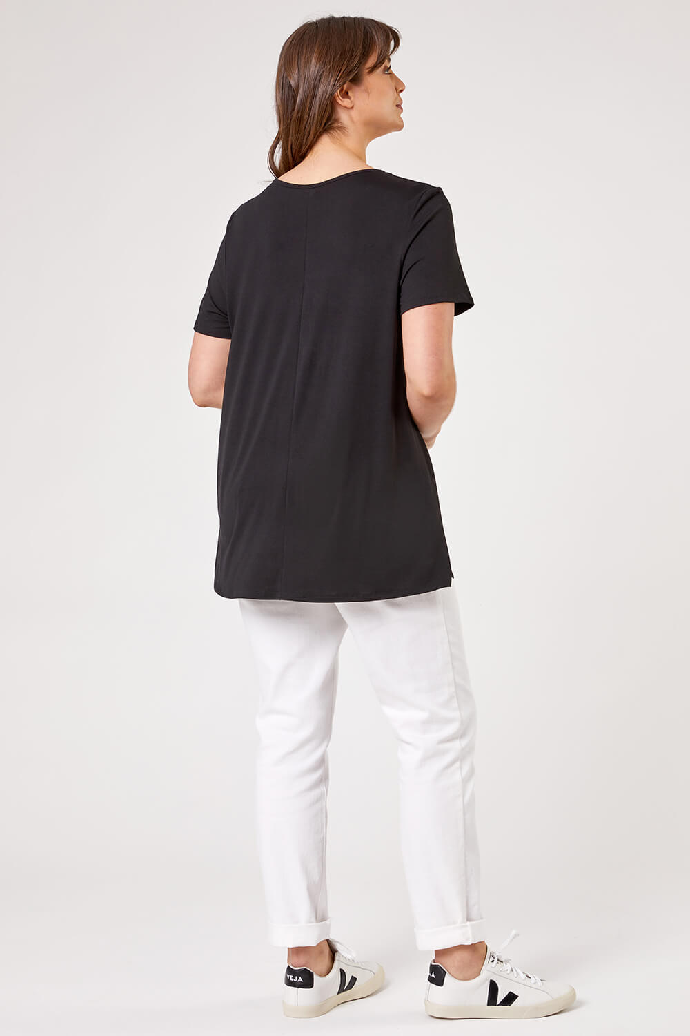 Black Curve Pleat Front Jersey Tunic Top, Image 2 of 4
