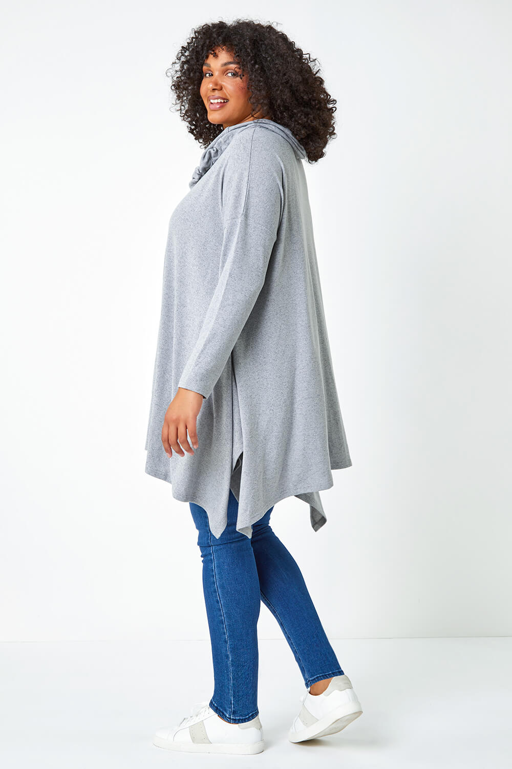 Grey Curve Cowl Neck Relaxed Stretch Top, Image 3 of 5