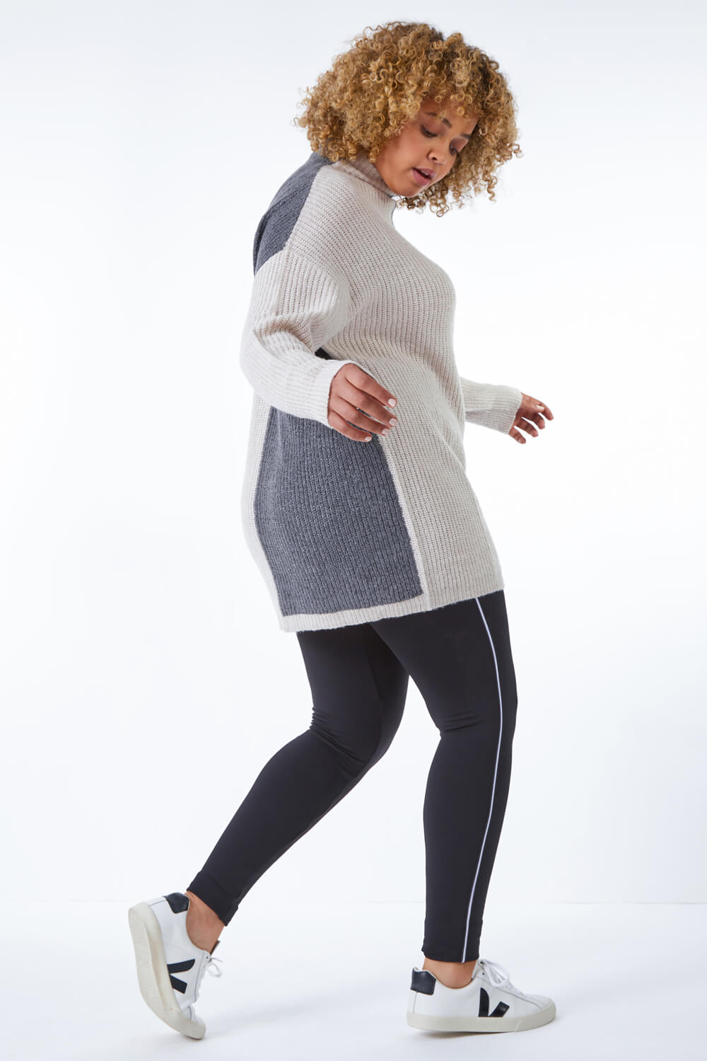 Grey Curve Colourblock Knitted Jumper, Image 3 of 5