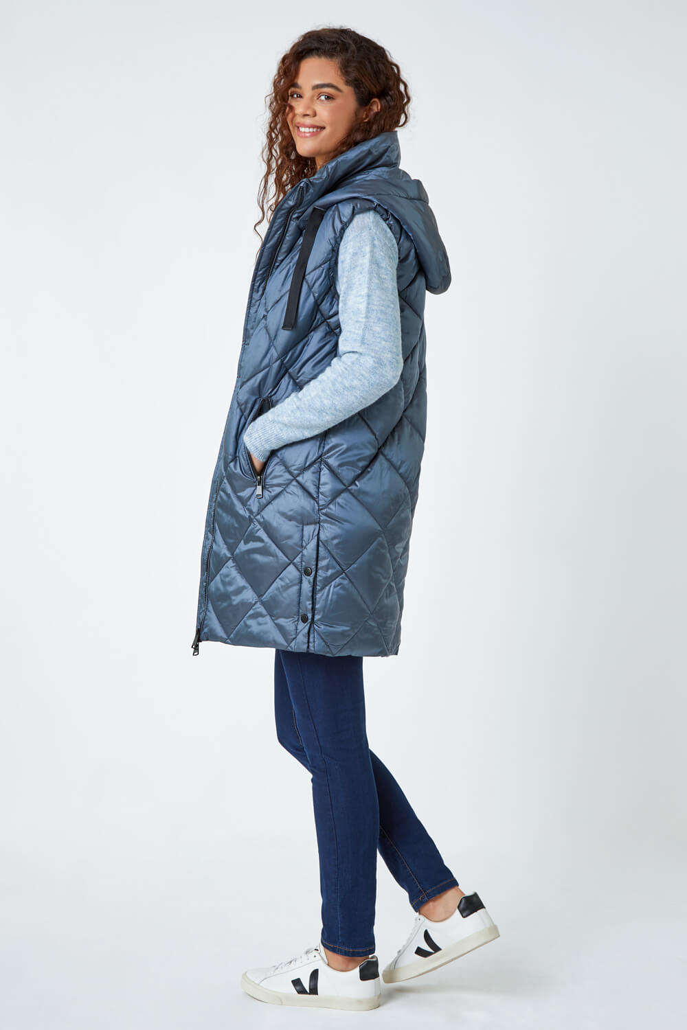 Steel Blue Diamond Quilted Padded Gilet, Image 3 of 5