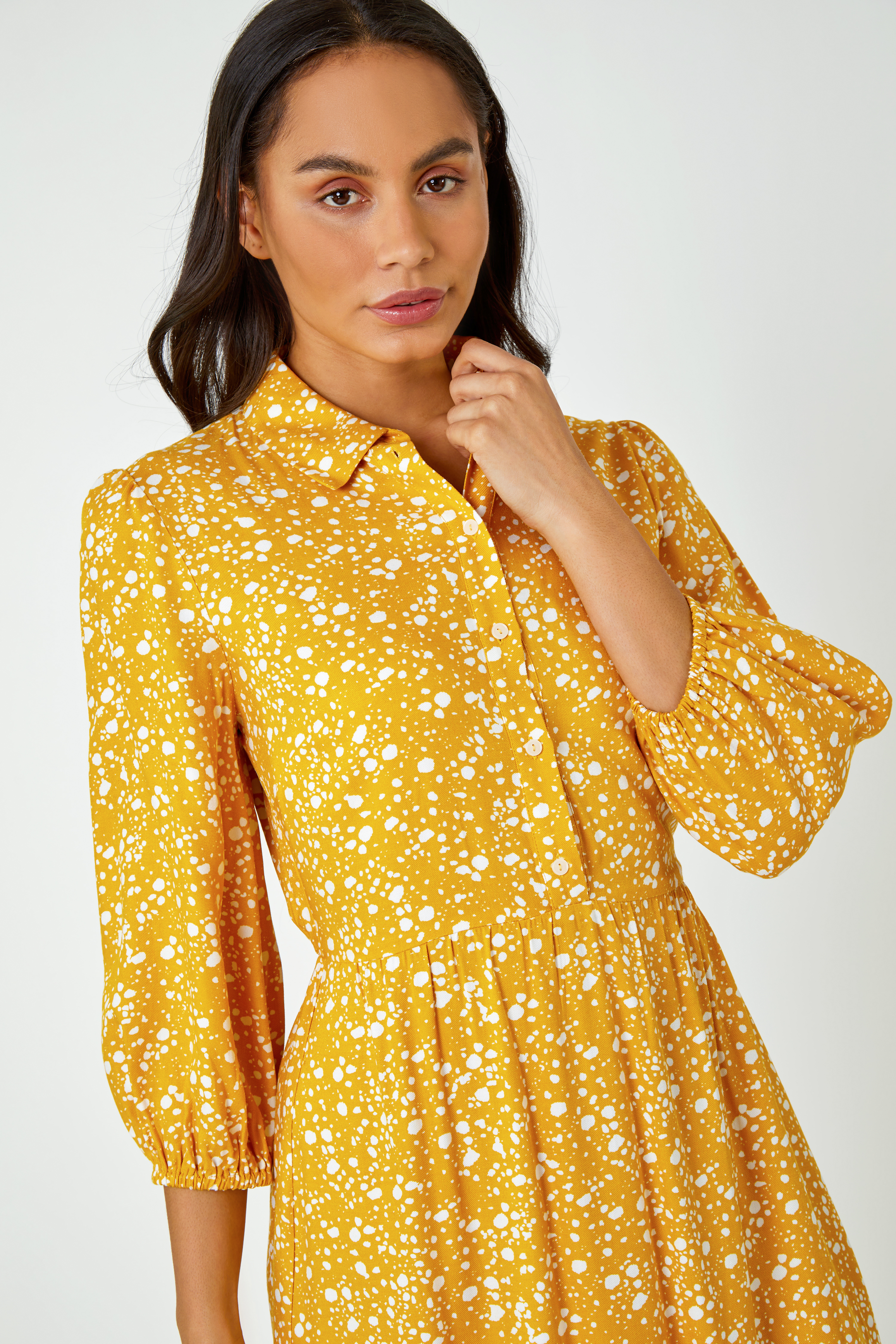 Amber Spot Print Tiered Shirt Dress, Image 4 of 5