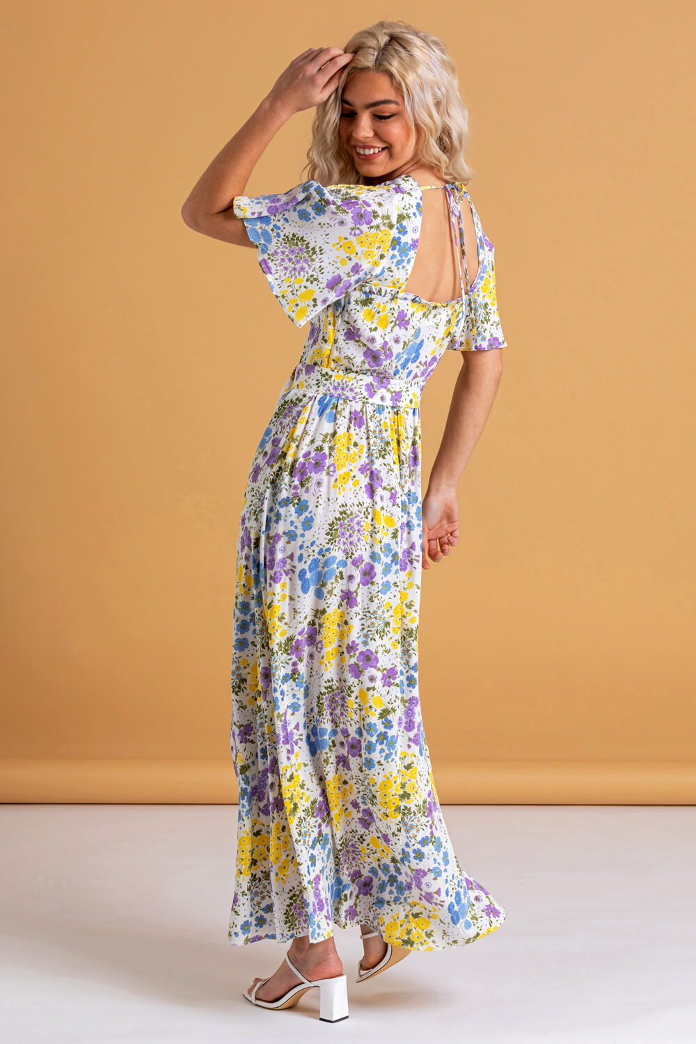 Multi  Floral Belted Maxi Dress, Image 2 of 4