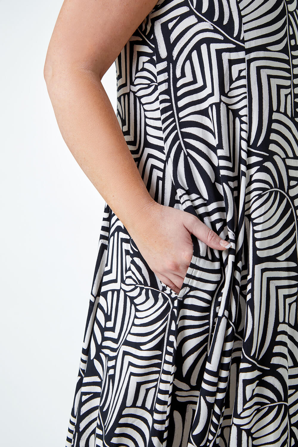 Black Curve Leaf Print Midi Dress, Image 5 of 5