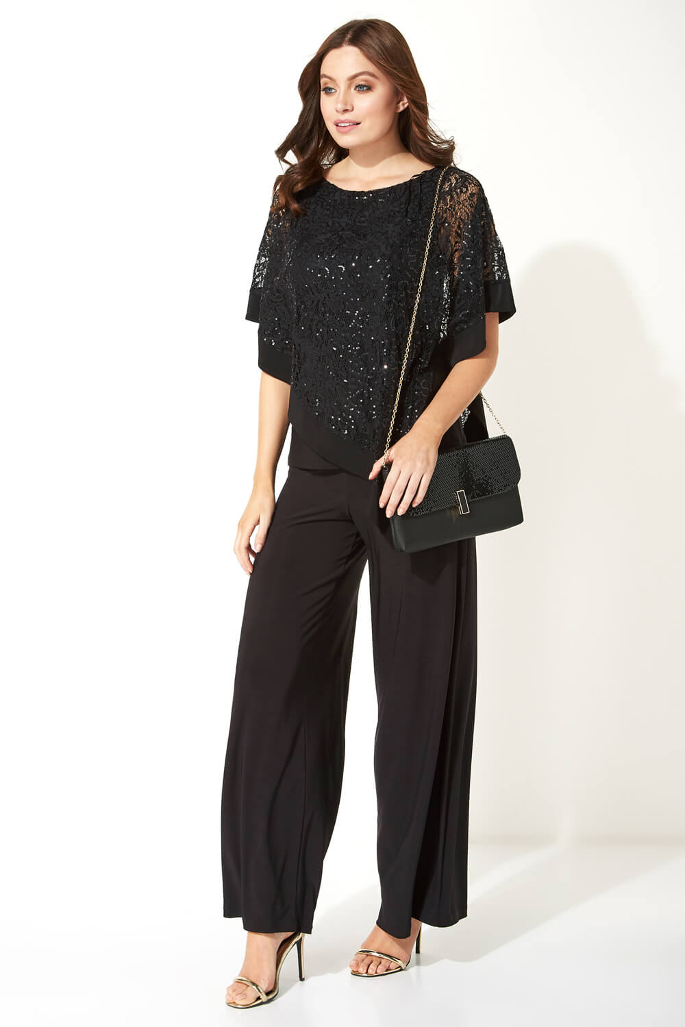 Black Sequin Lace Overlay Top, Image 4 of 4