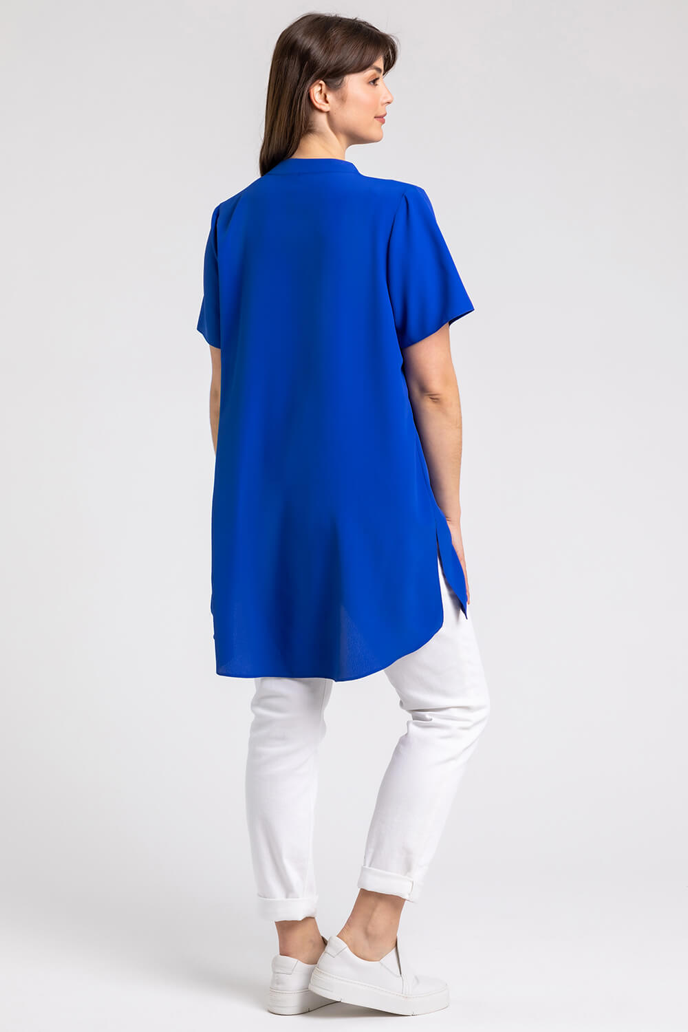 Royal Blue  Curve Pleat Detail Tunic Top, Image 2 of 4