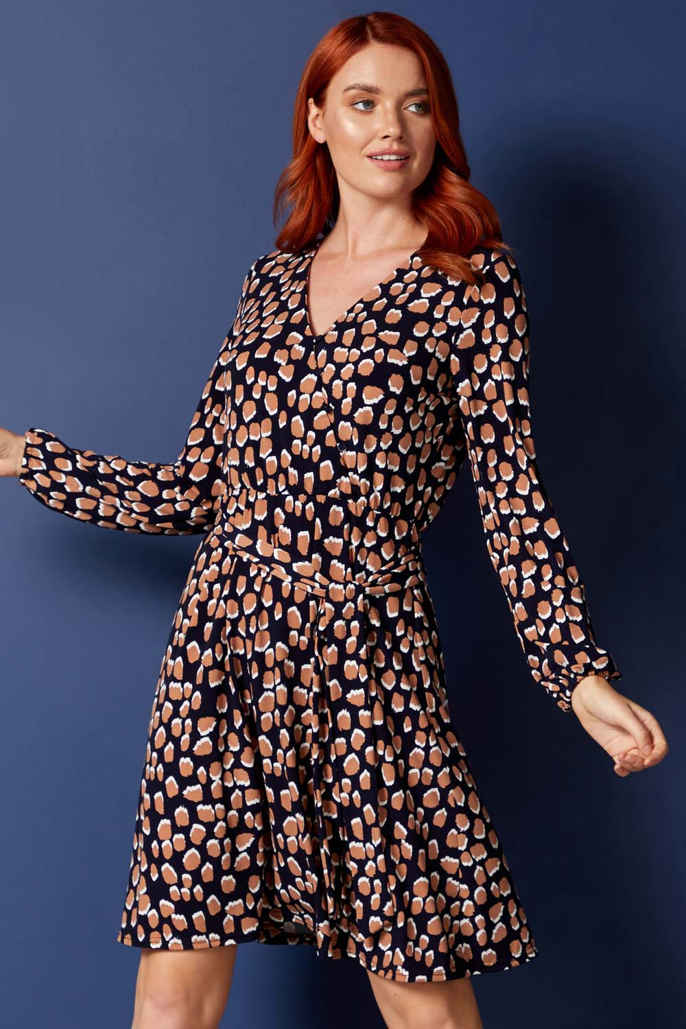 Abstract Print Fit and Flare Wrap Dress