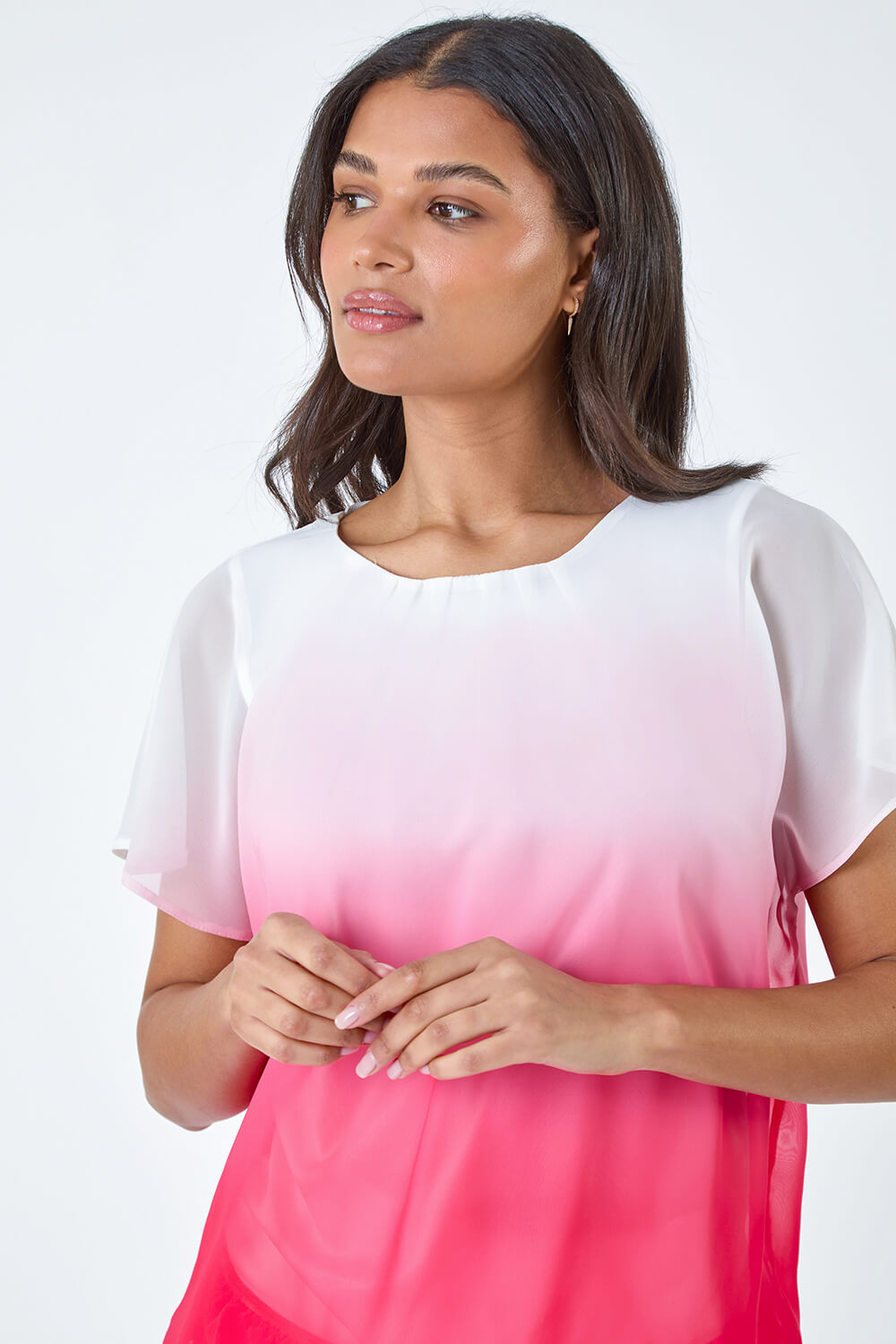 CORAL Ombre Chiffon Overlay Blouson Top, Image 4 of 5
