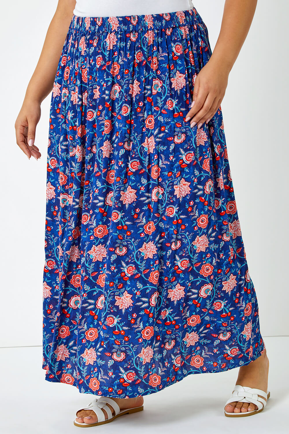 Blue Curve Floral Print Maxi Skirt, Image 4 of 5