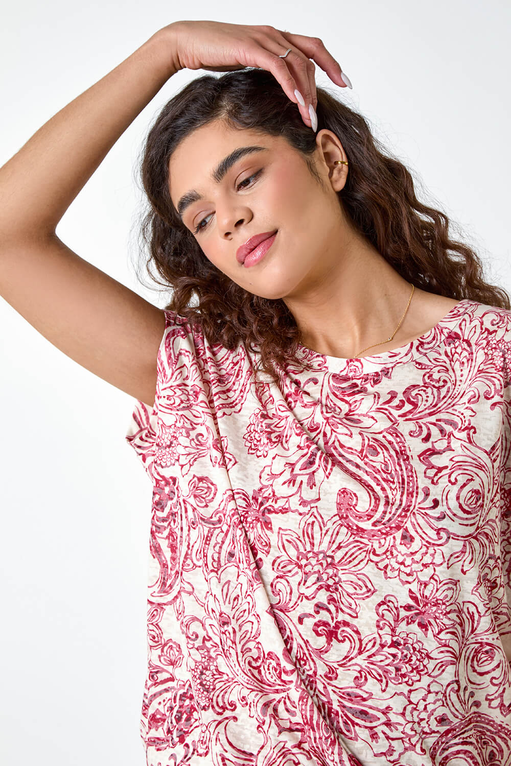Red Textured Paisley Cocoon Top, Image 4 of 5